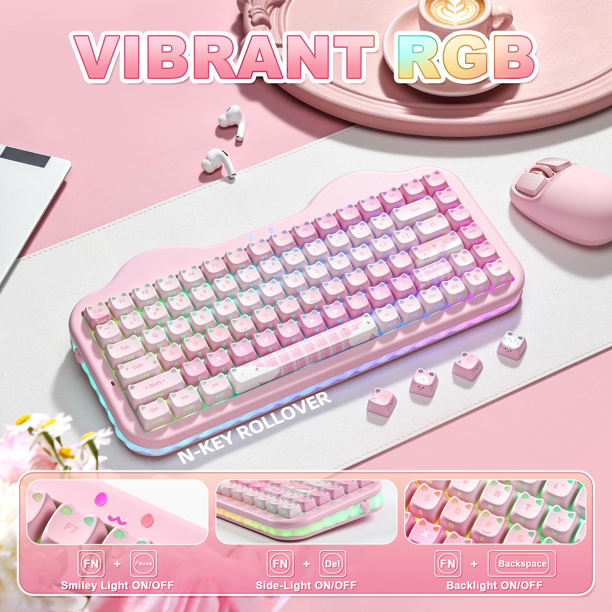YUNZII C75 Teclado Mecánico Inalámbrico Diseño Pastel (Pink, Candy)
