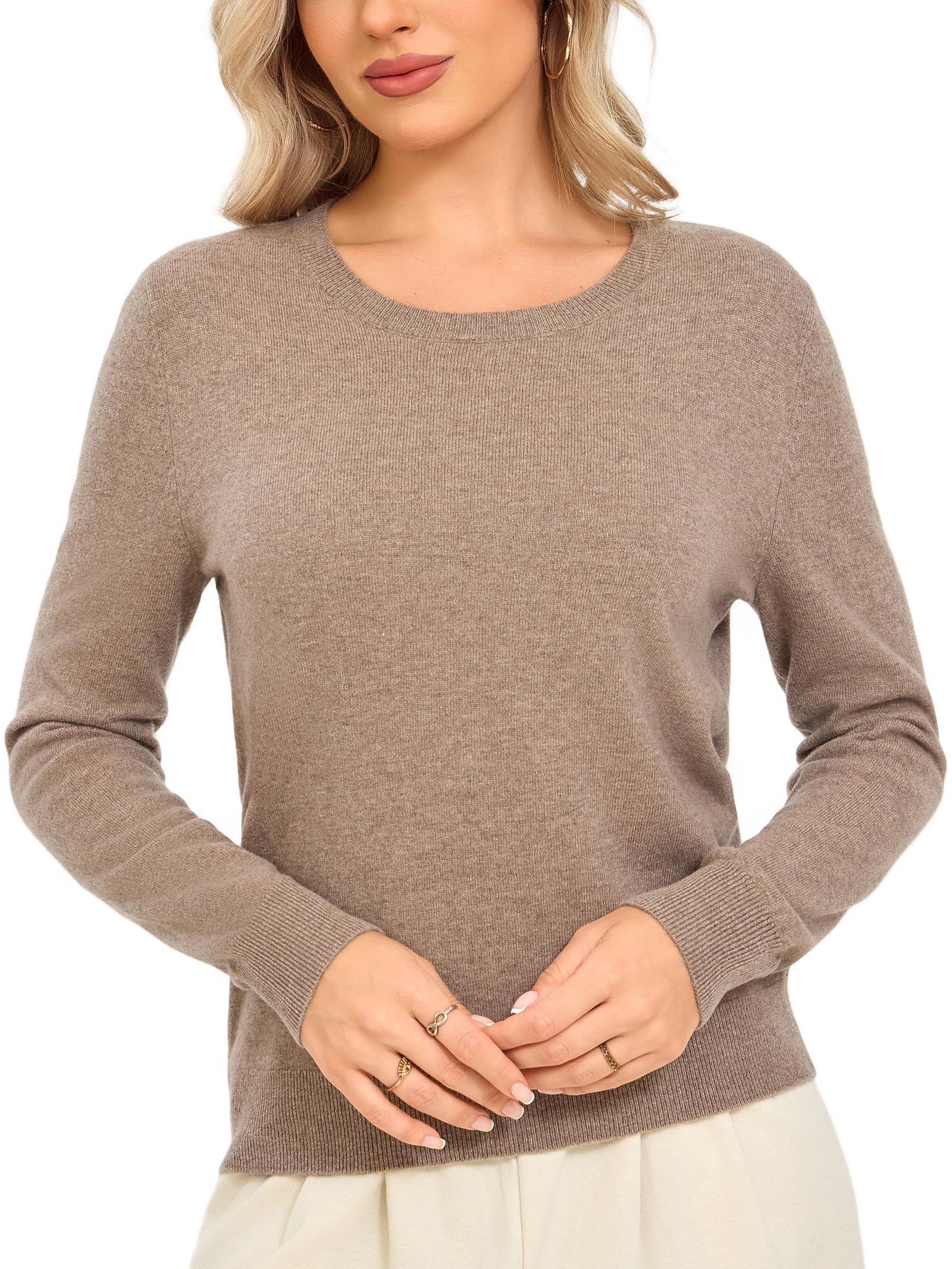 VETLURY Damen Rundhalspullover 100% Merino Wolle - Weicher Strickpullover für Frauen Winter Elegantes Basics Oberteil mit geripptemSaum.