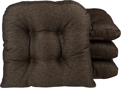 Klear Vu Gripper Overstuffed Universal Non-Slip Dining Chair Cushions for Kitchen Decor or Office Use, U-Shaped Skid-Proof Seat Pad, 15x15 Inches, 4 Count (Pack of 1), Solid Chestnut