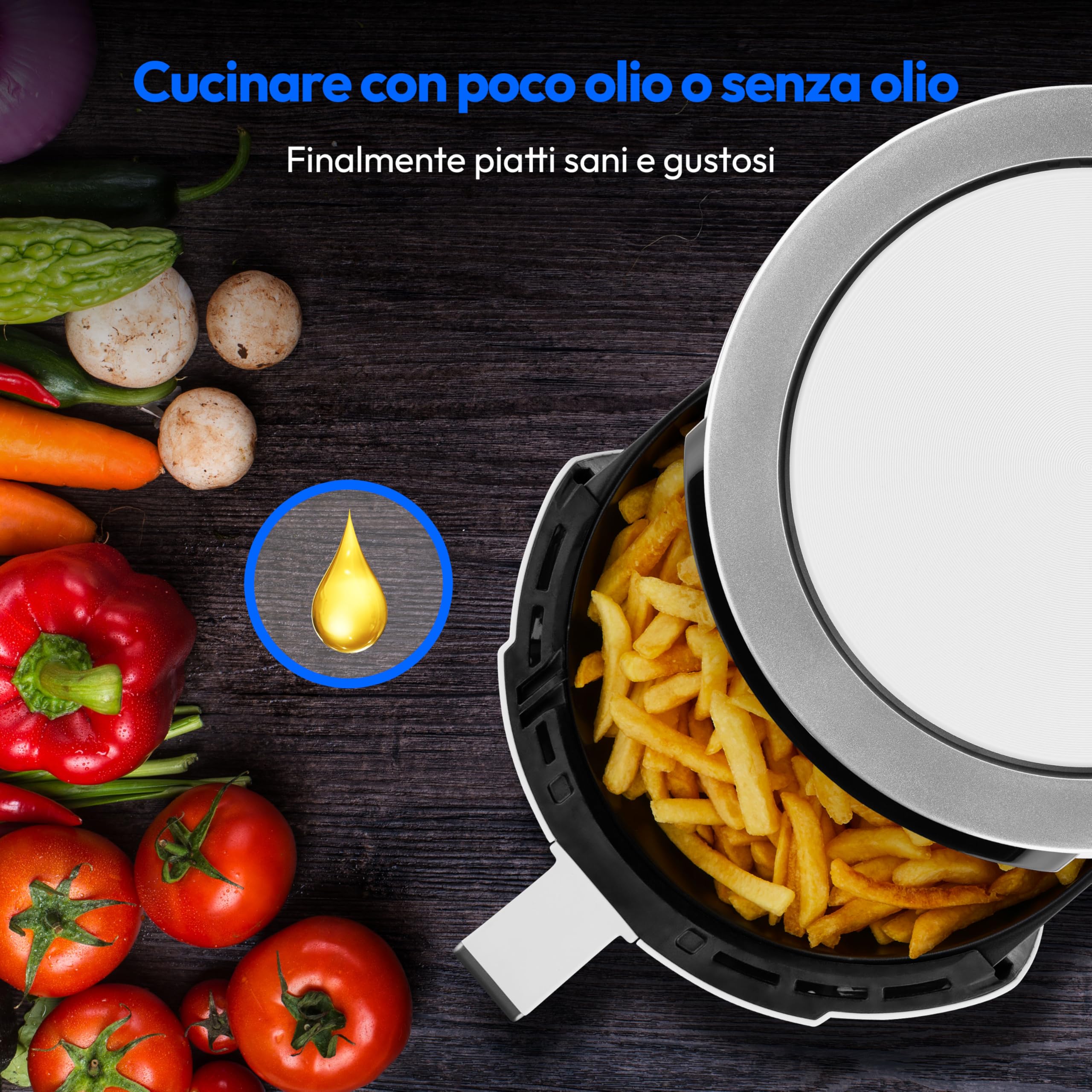 MEDION Friggitrice ad aria calda P40 L (4,7 litri, 1500 watt, funzionamento semplice, frittura senza olio, timer 60 minuti, fino a 200° C, rivestimento antiaderente, MD13030) bianco