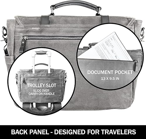 Miniatura 4 de Bolsa de mensajero de lona para hombres, funda para laptop, cartera  Profesionales de oficina, estudiantes escolares, viajes  Lona encerada, cuero