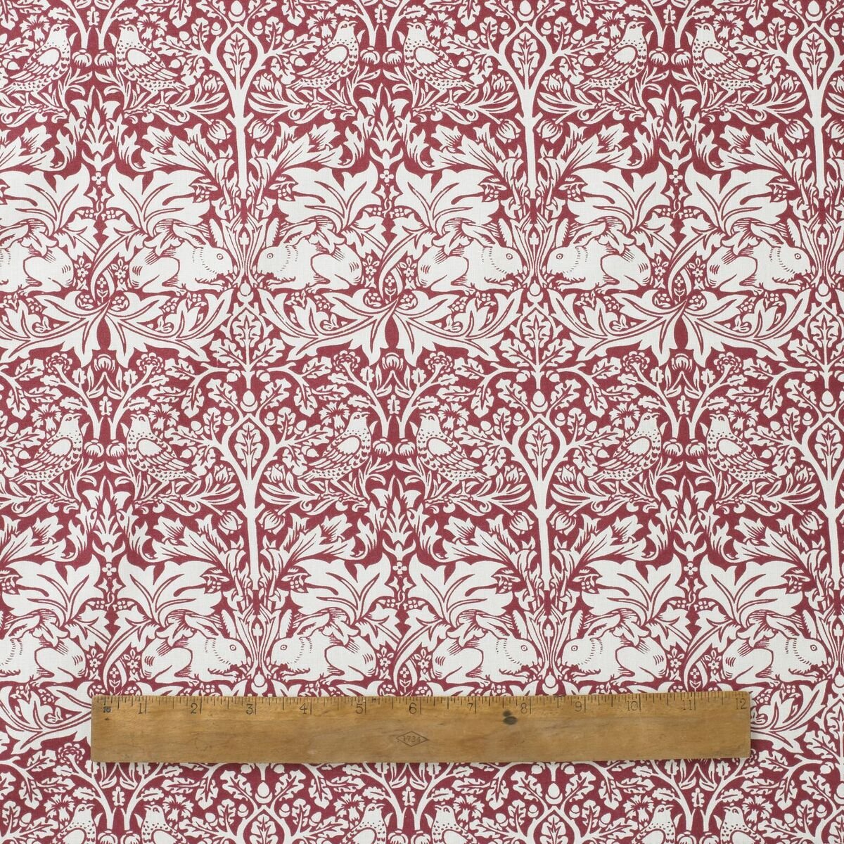 Laura's Beau William Morris Red William Morris Licensed Brother Rabbit 100% Normal Weight Cotton Fabric By The Metre