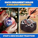 Blue Marble Science Surprise Christmas Ornament Dig Kits – 4 Ornaments with Mini Gemstone and Dinosaur Dig Bricks, Includes Digging Tools and Learning Guide