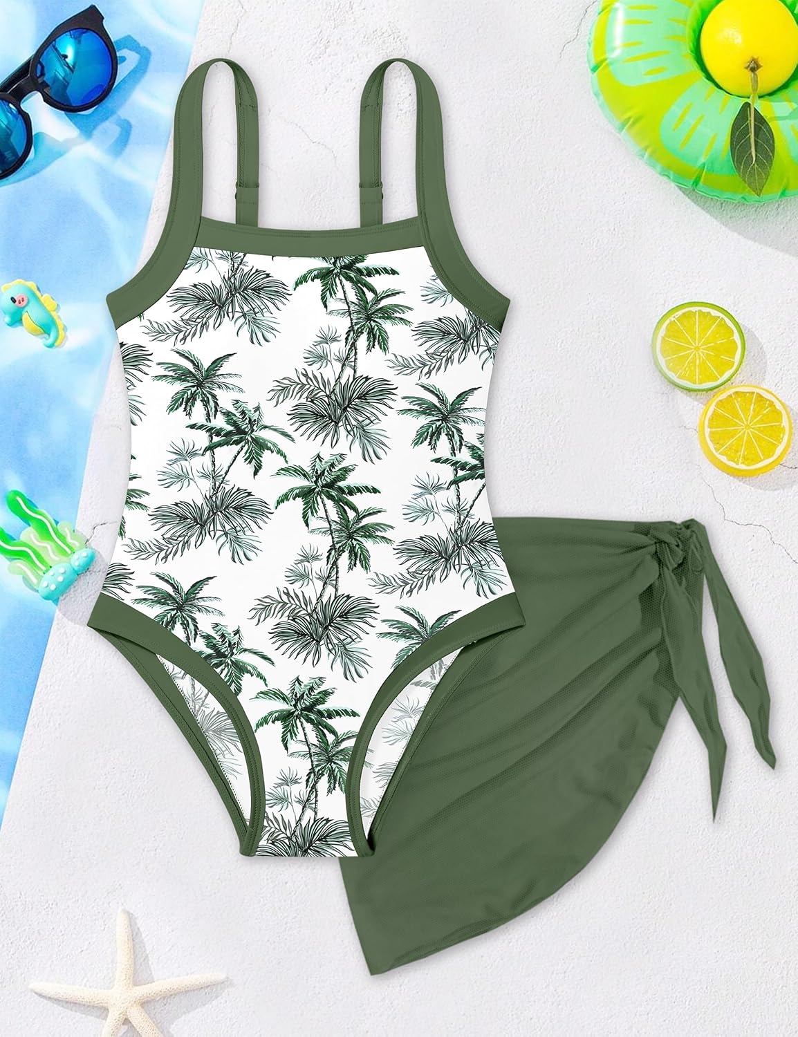 Shallmu Girls Swimsuits Color Block Adjustable Thick Strap One Piece Bathing Suits with Cover Up Skirt Girl's Swimwear 9-16Y - Image 6