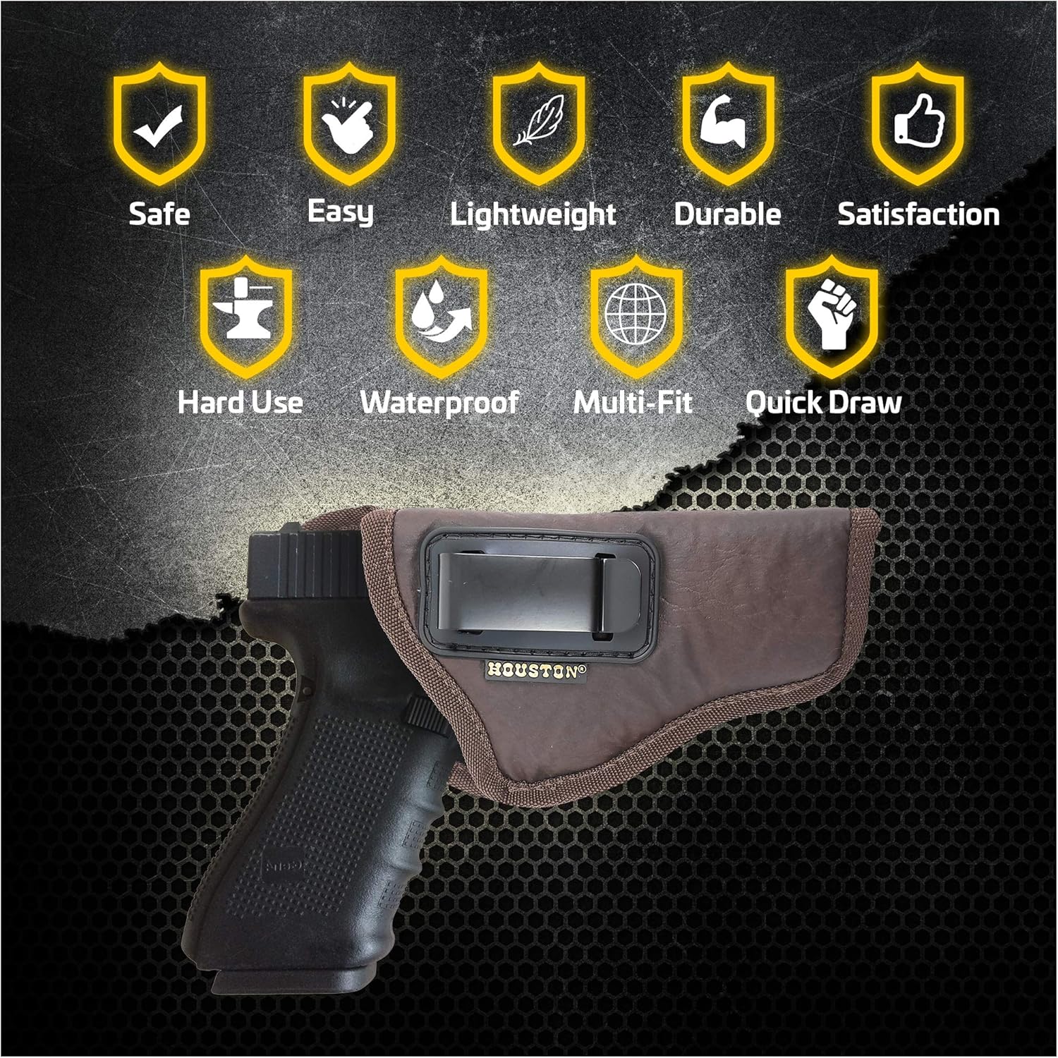 Brown Inside Waistband Gun Holster for Men/Women for Glock 19 Springfield XDs, Taurus PT111. Eco Leather Concealed Handgun Holster 9mm. Pistol by Houston