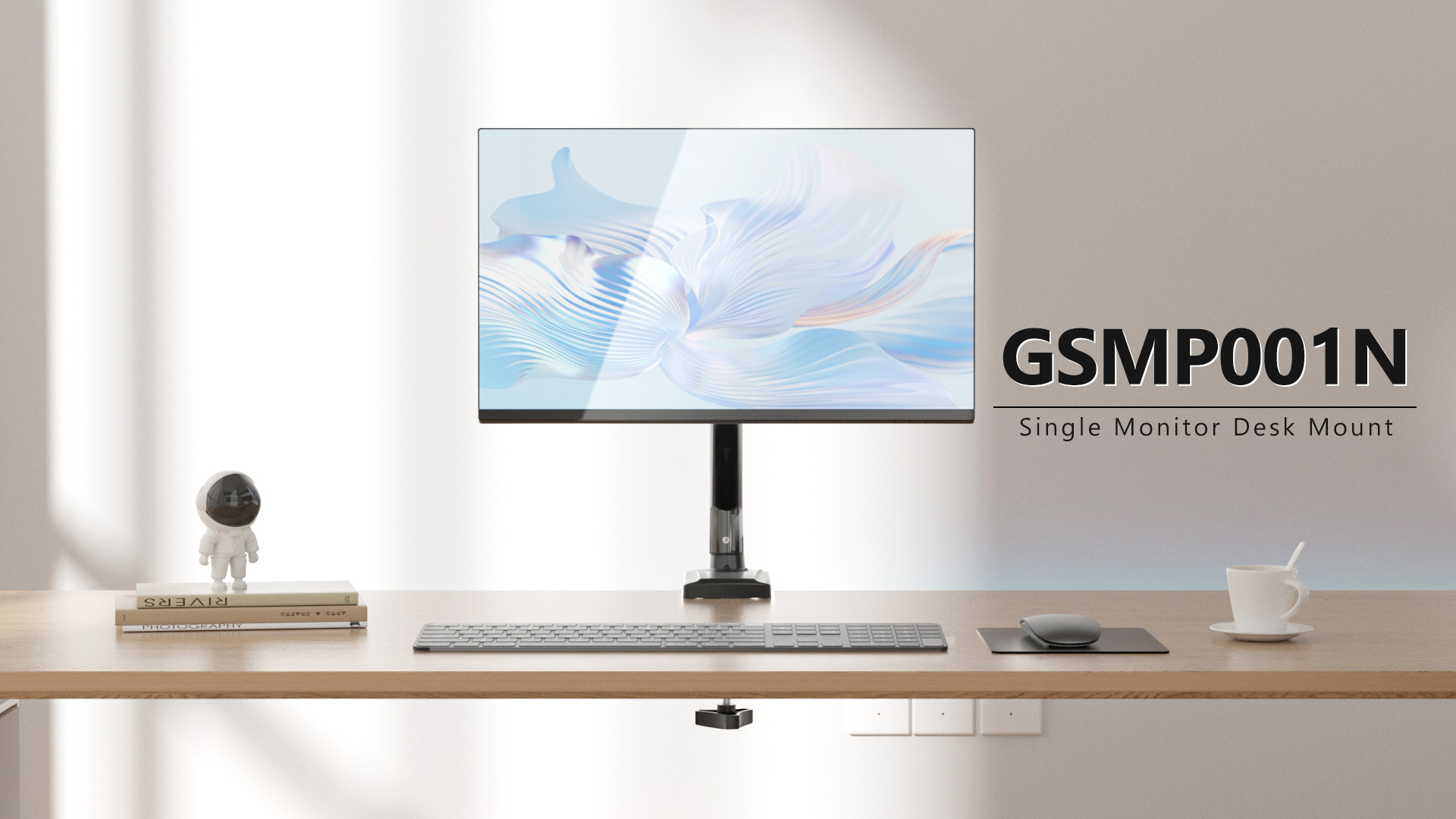 Braccio Da Scrivania WALI A Molla Gas Per Monitor Ultra-wide 49'' - Portata 20kg - VESA 75/100 - Nero