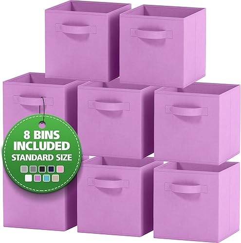 Juego de 8 cubos de almacenamiento  cestas plegables de tela con asas duales. Cubos de almacenamiento Organizador de estantes de armario
