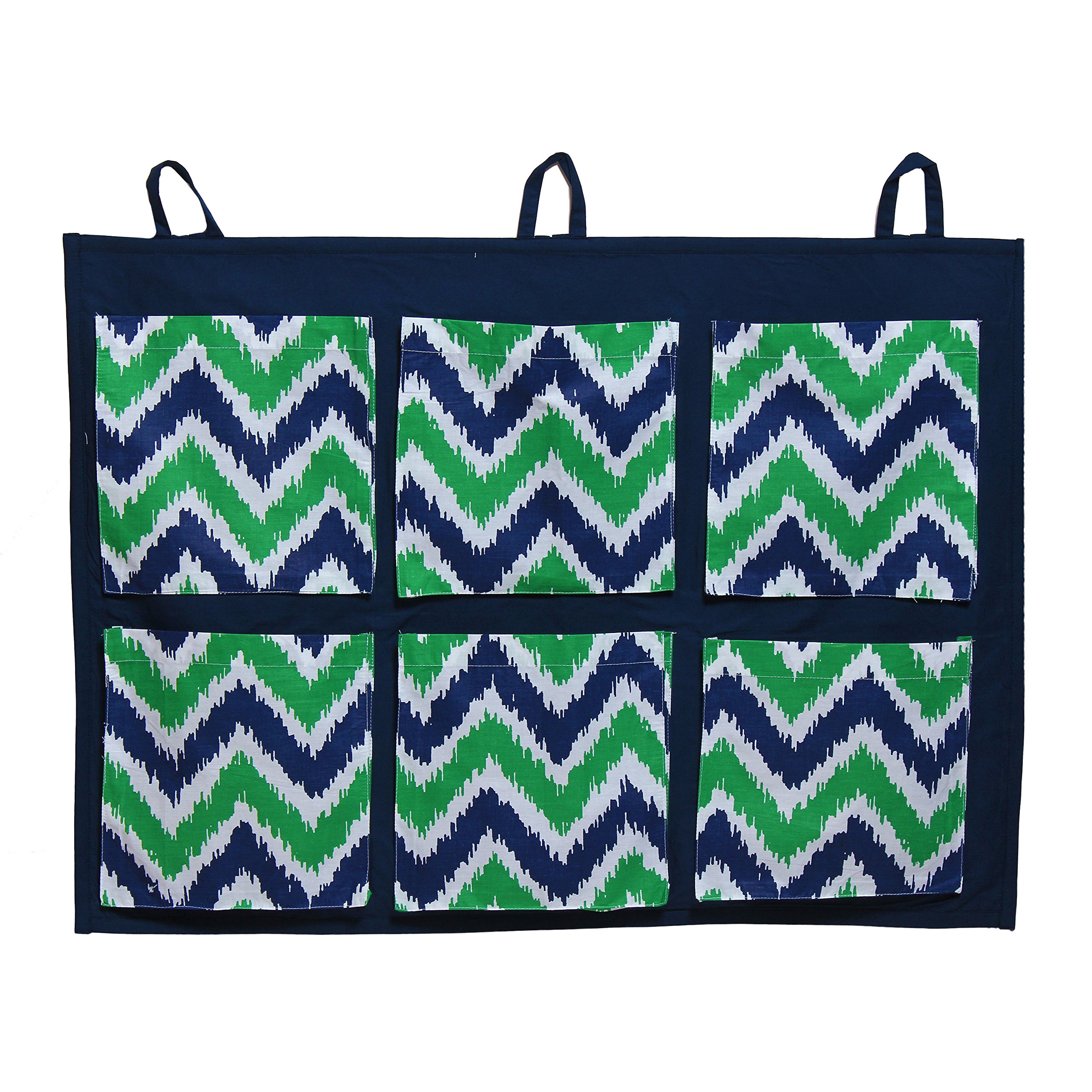 Bacati - Mix N Match Ikat Zigzag/Chevron Nursery Storage (Wall/Crib Storage Organizer, Navy/Green)