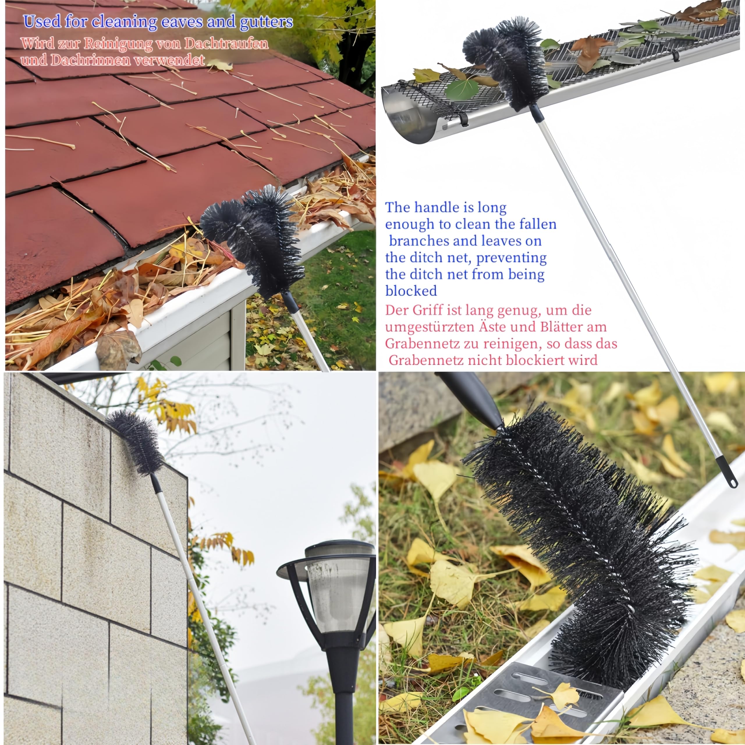 Gutter Cleaning Tools Set, with Brush&Plastic Gutter Guard, 7.8 Ft/2.38M Extendable Gutter Cleaning Pole - Image 4