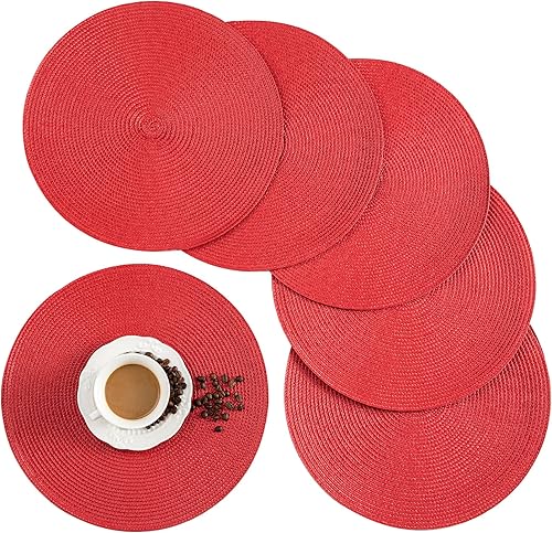 Juego de 6 manteles individuales redondos, resistentes al calor, clásicos, tejidos, redondos, de diámetro, de 13.5 pulgadas, para mesa de cocina,