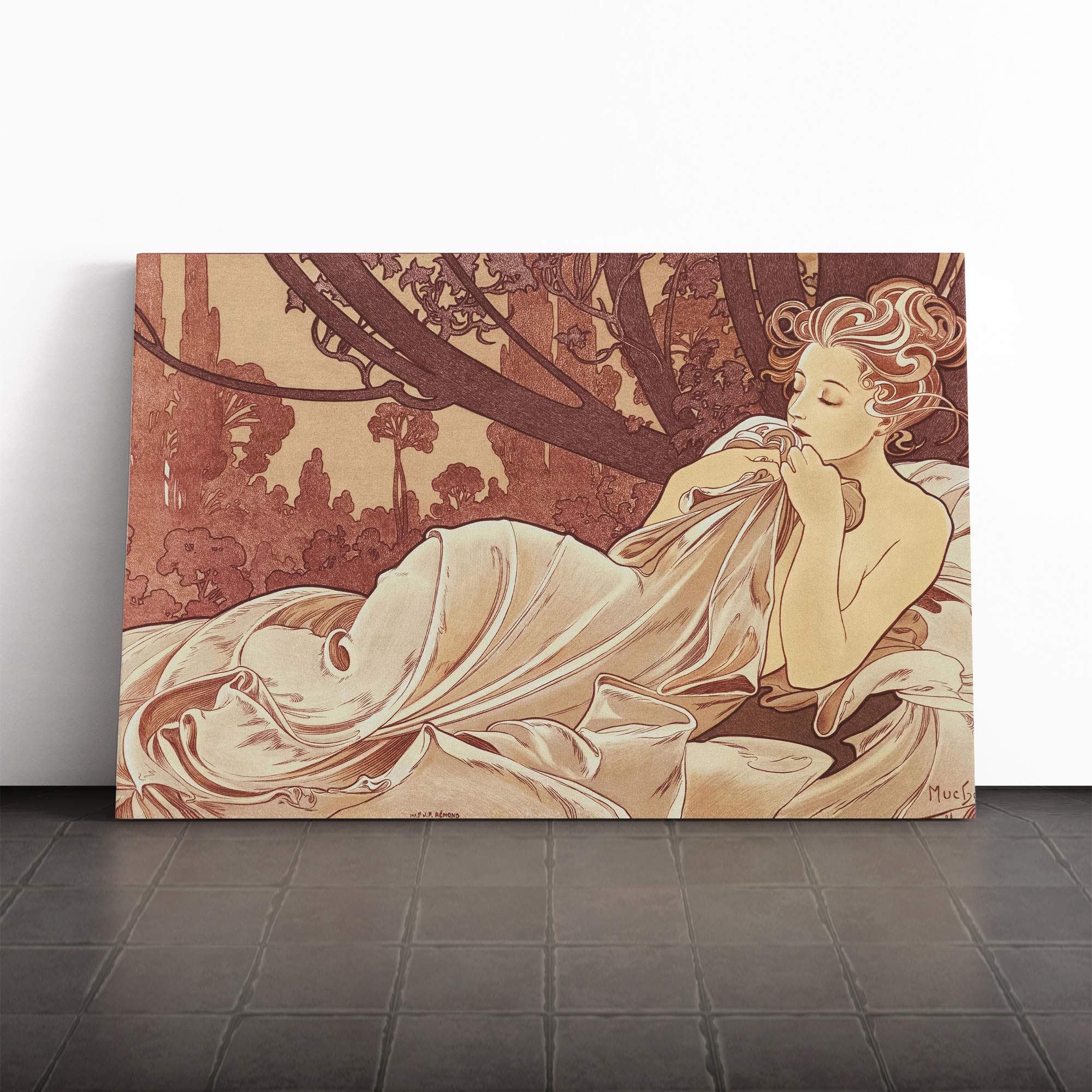 Alphonse Mucha Dusk Canvas Print | Gallery Wrapped 30mm Frame Wall Art | 30x20 inches | Ready to Hang | Modern Picture | Living Room Bedroom Lounge Office