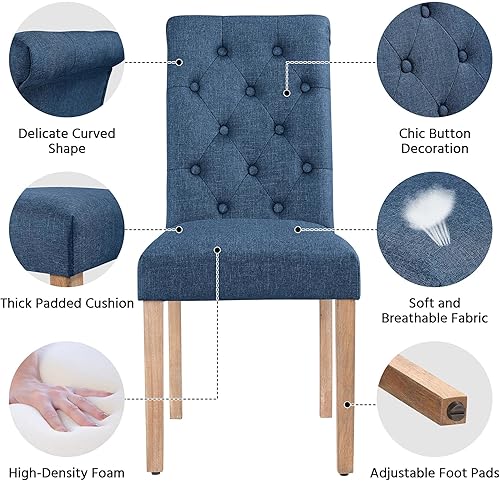 Miniatura 27 de Yaheetech Juego de 6 sillas de comedor tapizadas de tela con respaldo alto y patas de madera maciza para cocina, sala de estar, restaurante, estilo