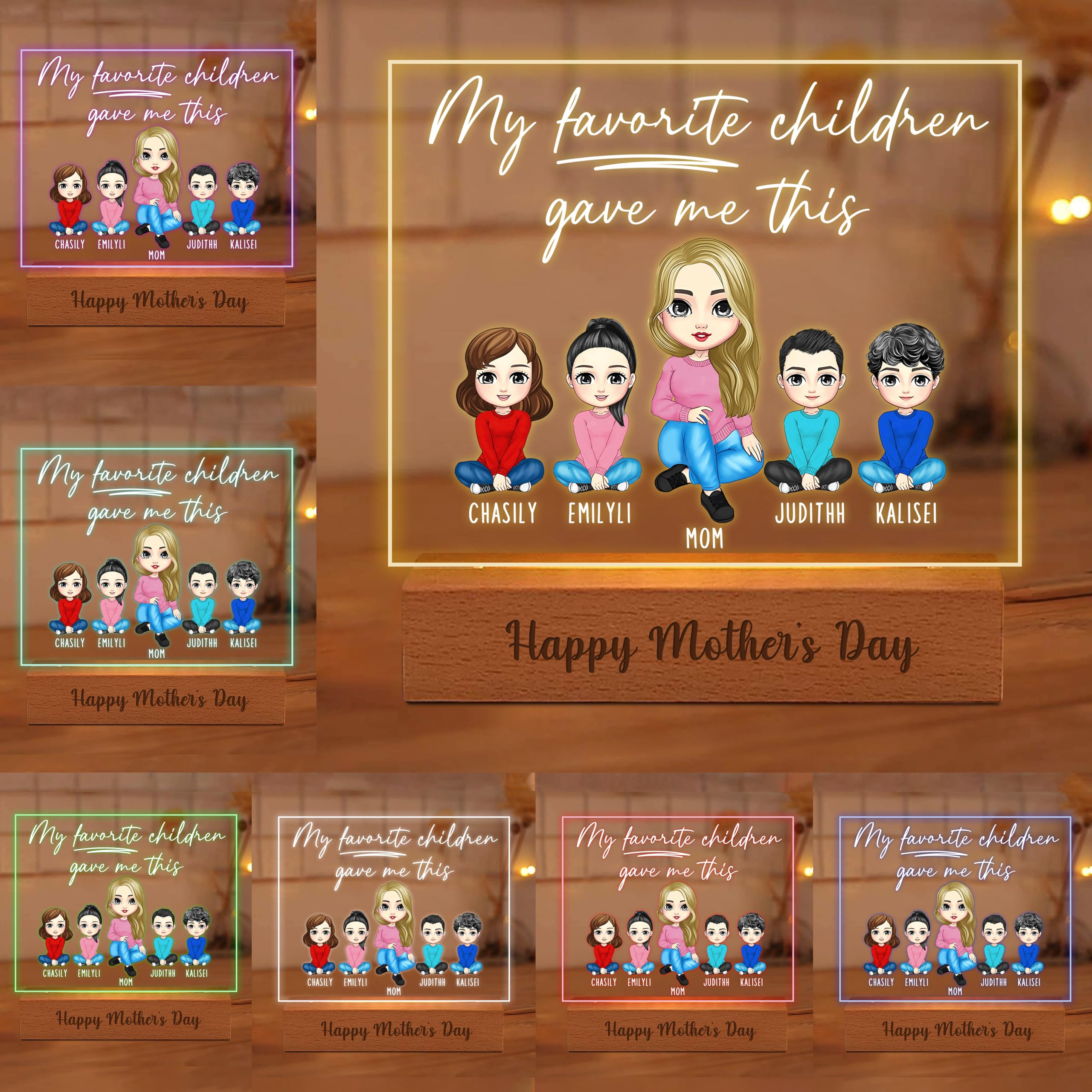 TATLETATLE Personalized Acrylic Night Light,Custom Acrylic Lamp with Character Design Photos,Personalized Photo Gifts for Mom from Daughter Son,Mothers Birthday Gifts for Mama Women (Night Light-01)