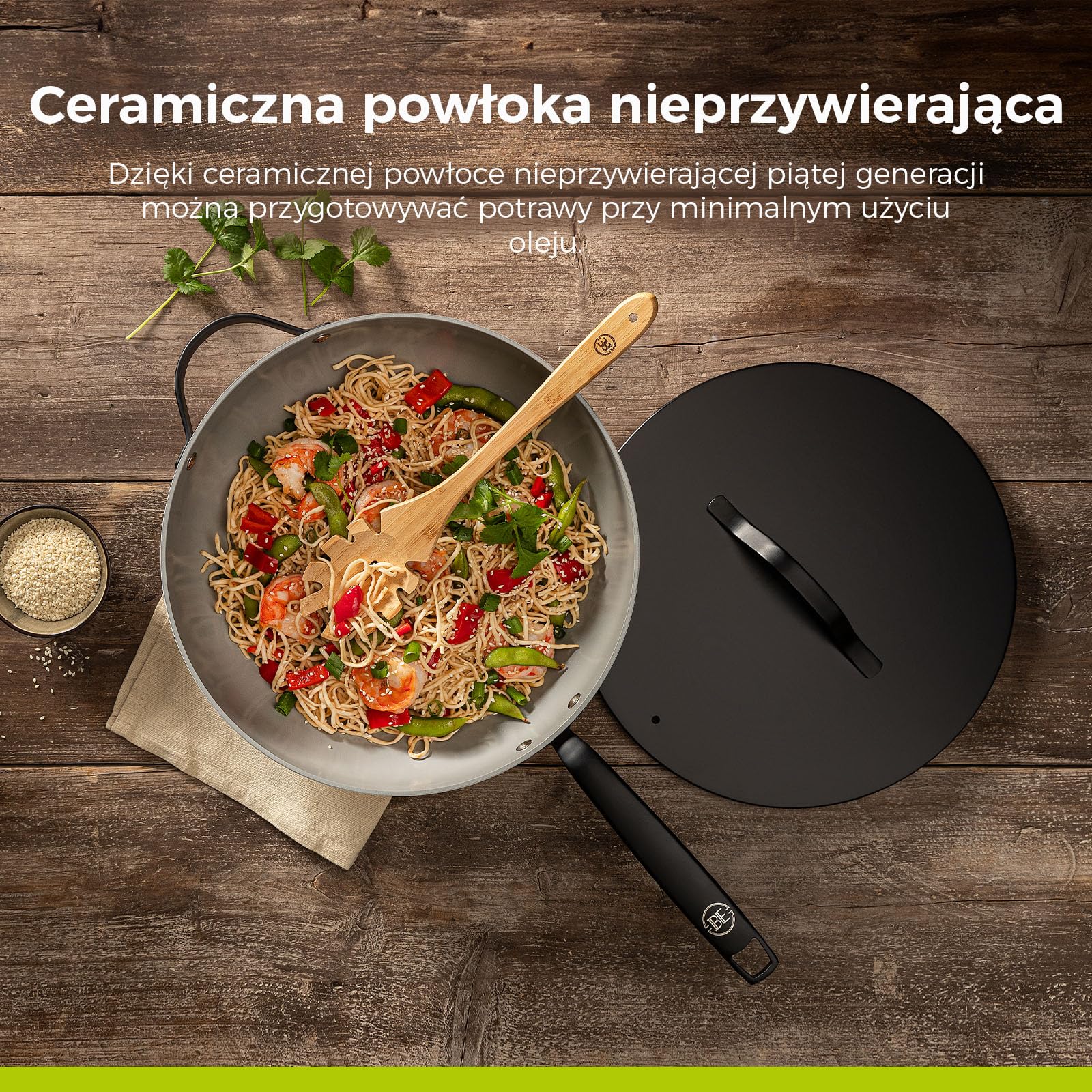 BE Living patelnia do gotowania z pokrywką - Ø 30 cm - bez PFAS ceramiczna patelnia indukcyjna - odpowiednia do wszystkich rodzajów kuchenek - czarna
