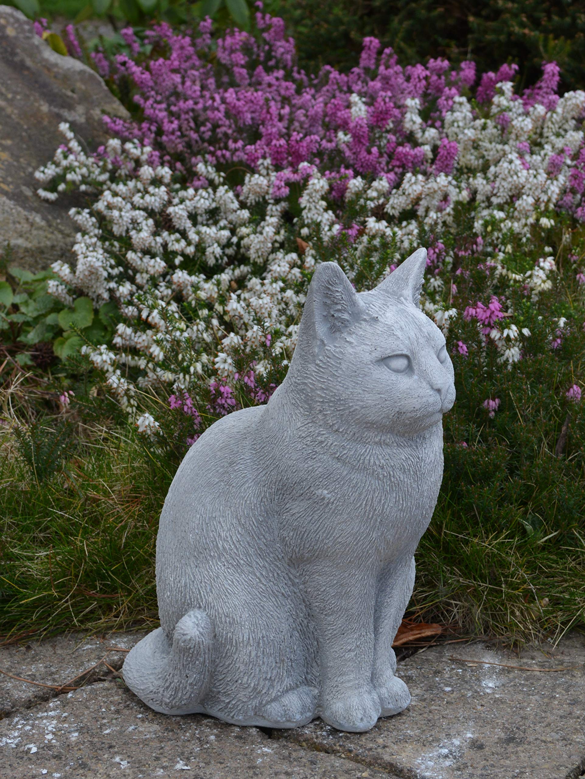 gartendekoparadies.de Stojący kot, kamienna figurka, wys. 29 cm, 9 kg, szary, odporny na mróz z odlewu kamiennego do użytku na zewnątrz