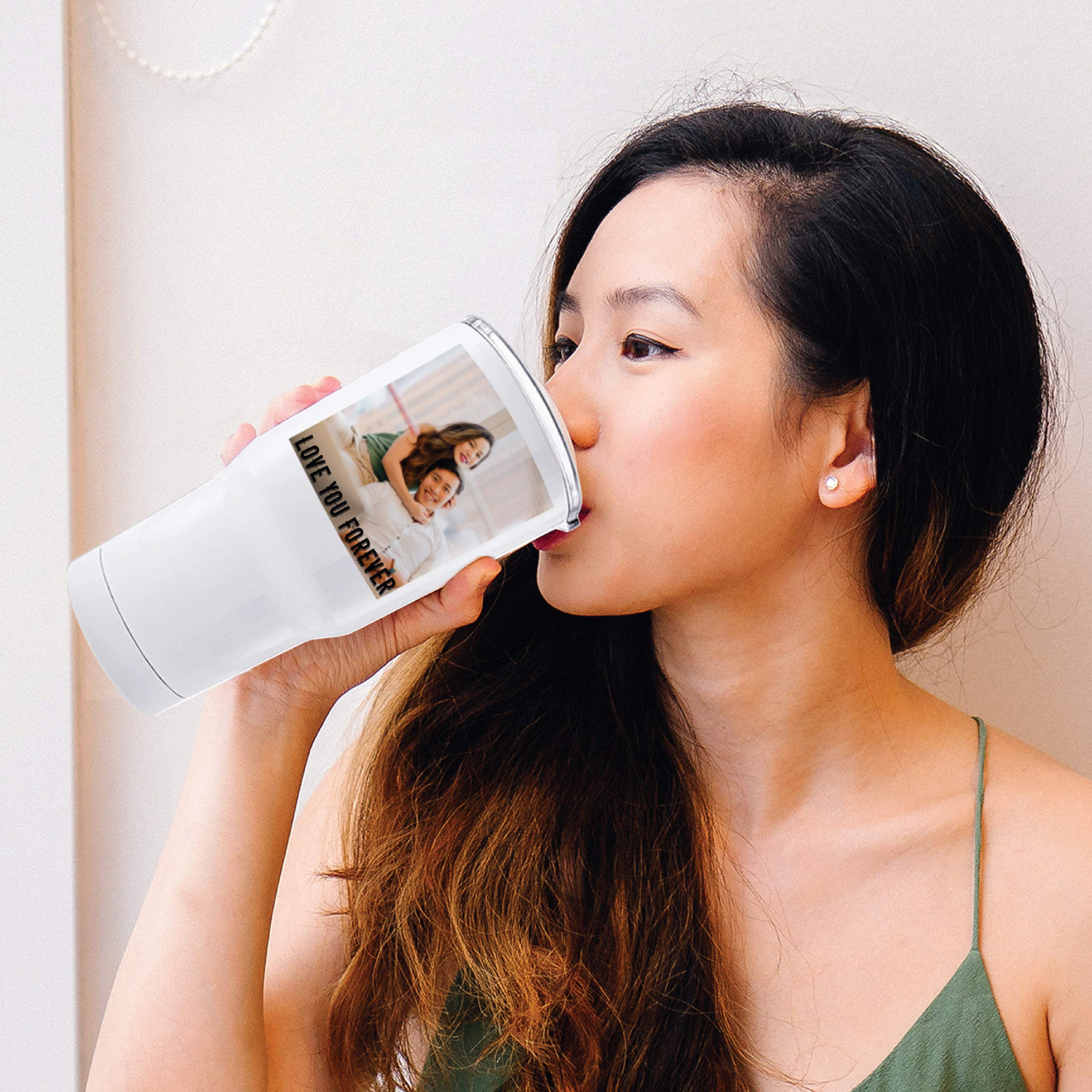 Custom Photo Tumbler w/Splash Proof Lid, 20 oz - Photo Gifts For Him & Her - Double-Side Printed Insulated Travel Coffee Mug with Any Picture and Text - Personalized Gifts, Gifts for Parents