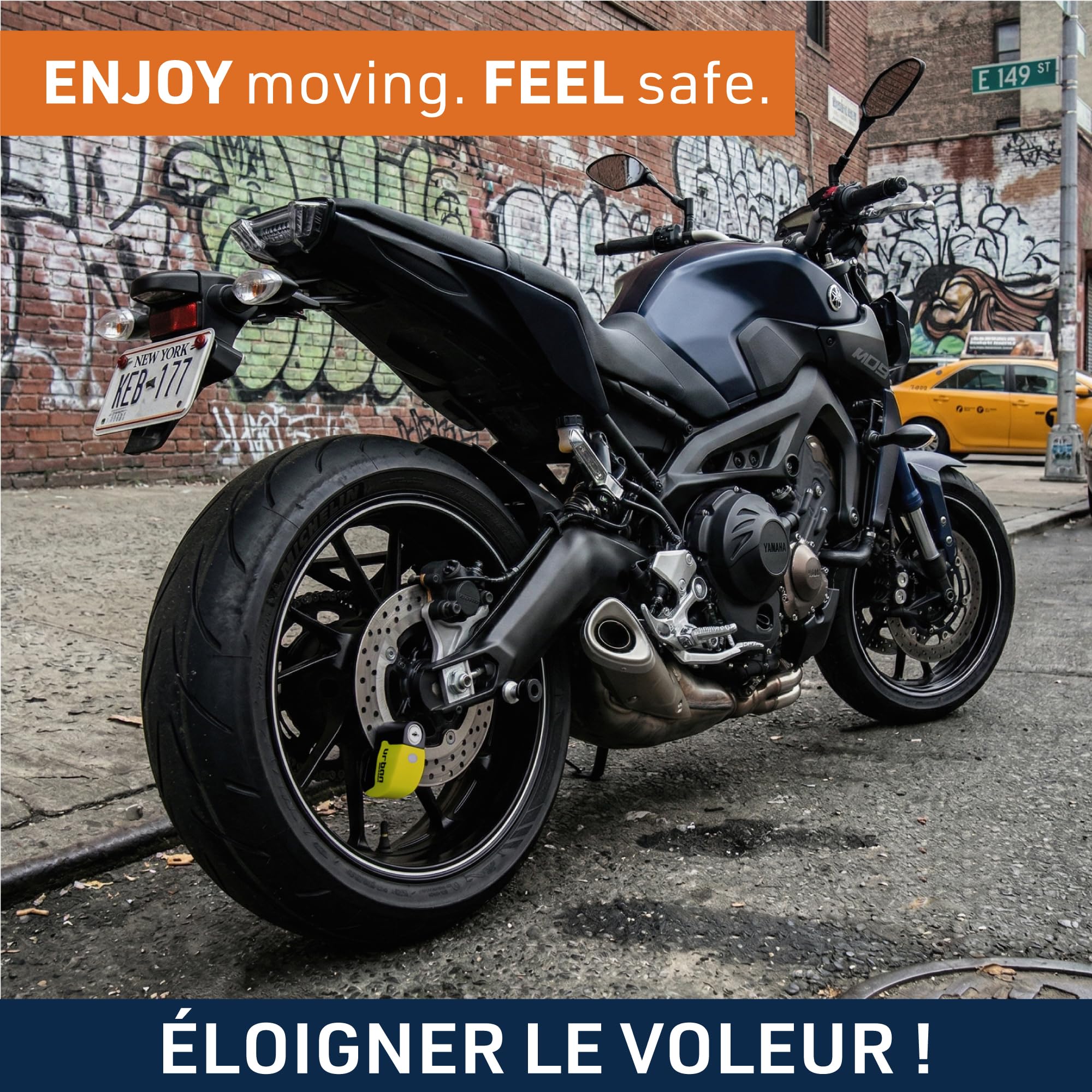 URBAN UR6 Antivol Moto, Bloque Disque avec Alarme intelligent | Plus Efficace | Hi-Tech, 120dB, LED, Warning, Sensibilité A+, Trés Étanche, Batterie Long Durée, Cadenas Bloc 6mm Universel Scooter Vélo