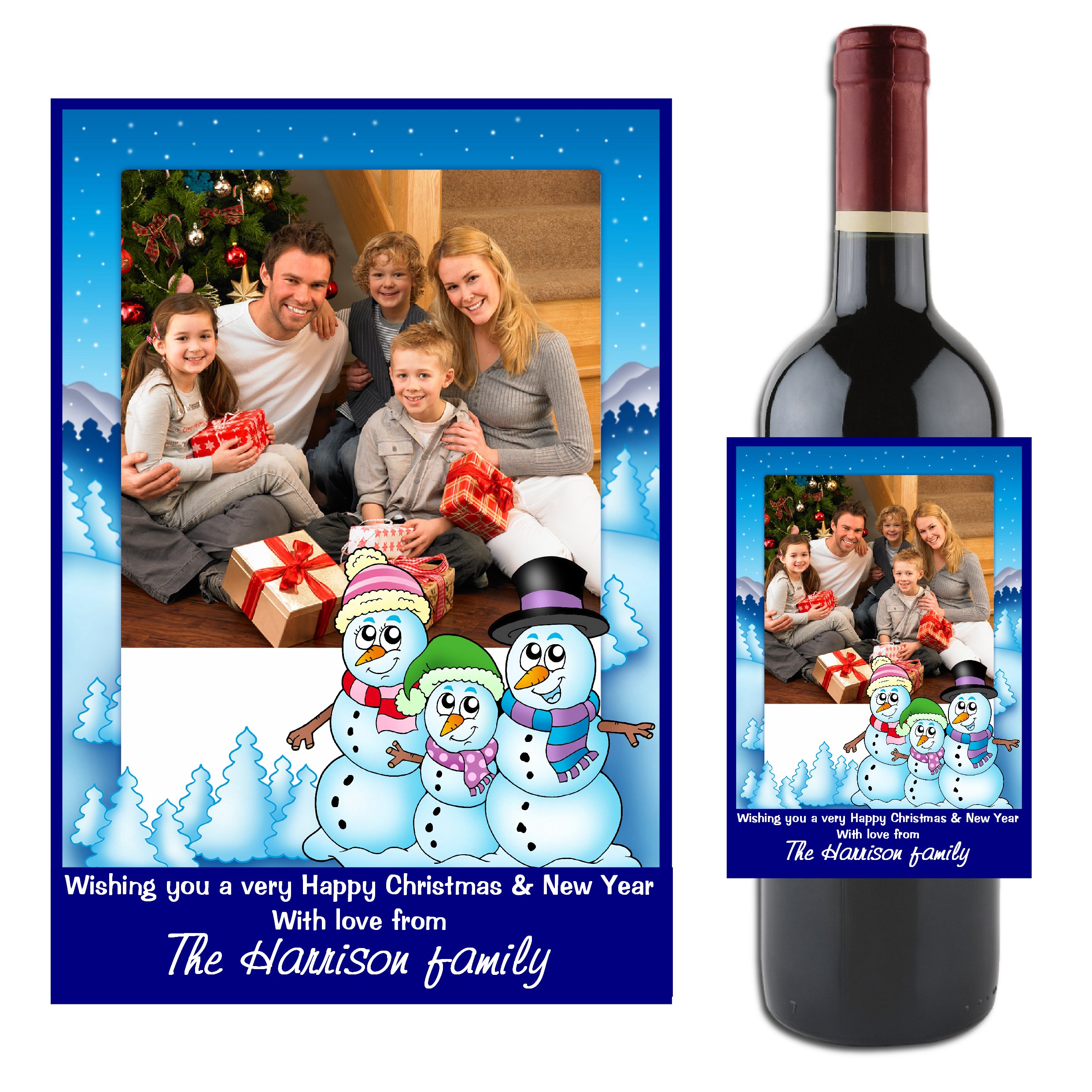 Personalised Merry Christmas Wine or Champagne Bottle Label Sticker Stocking Filler Gift for him her N46