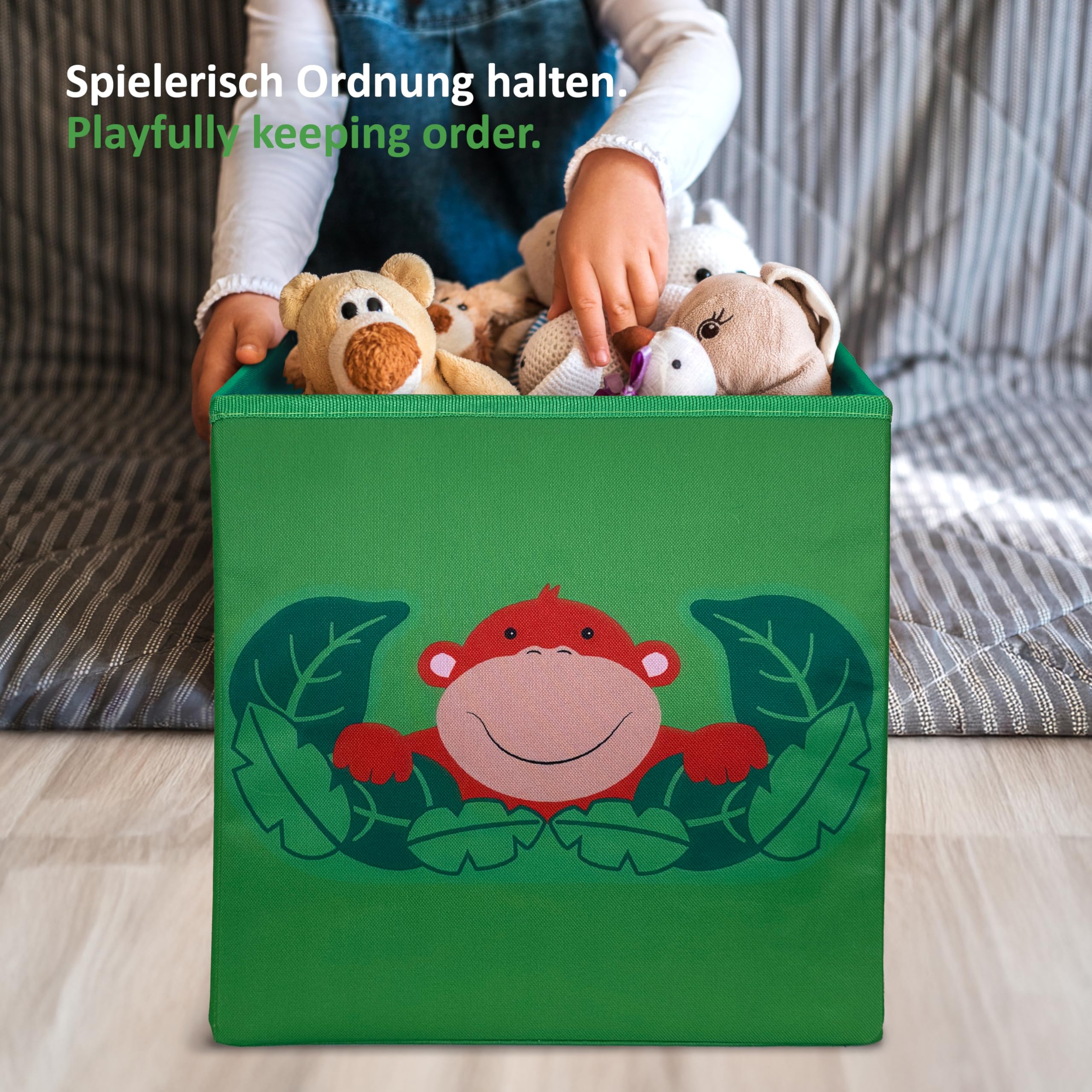 Scatola giocattolo Dschungel, 27 l (4 pezzi) per giocattoli, scatola per bambini, contenitore per animali di peluche, cestino per giocattoli