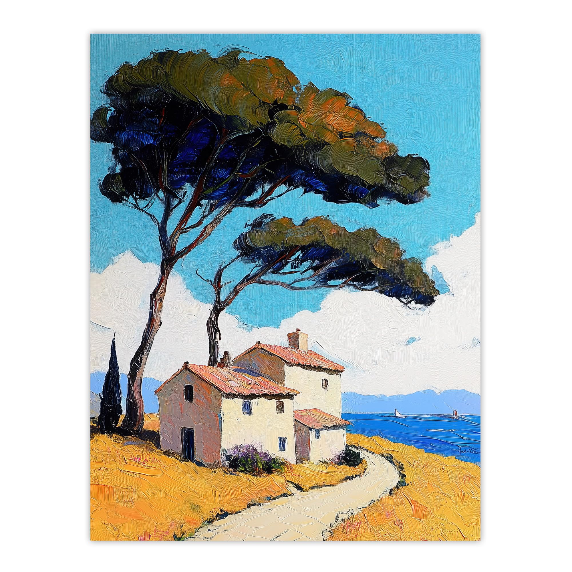 Artery8 Holiday Cottage By Sea Coastal Spain Painting Living Room Extra Large XL Wall Art Poster Print