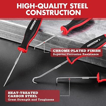 ARROW 4-Piece Precision Hook and Pick Set with Pouch, Mini Pick Tool Set for Automotive Mechanic, O-Ring Removal Tool, Oil Seal, Gasket Remover, Hose Puller Hooks