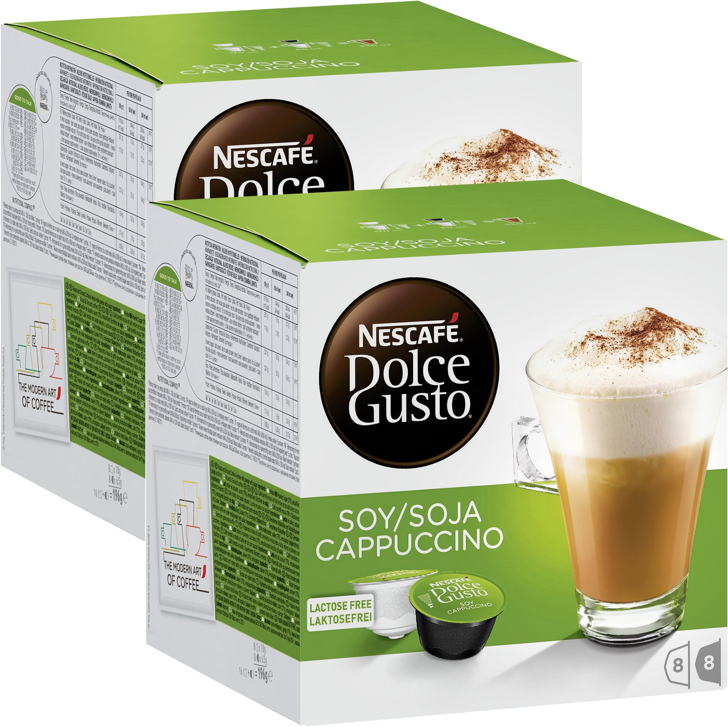Nescafe Dolce Gusto Coffee Soy Cappuccino with Soy Milk Soy Milk, Lactose Free, Coffee Capsules, 32 Capsules (16 Servings)