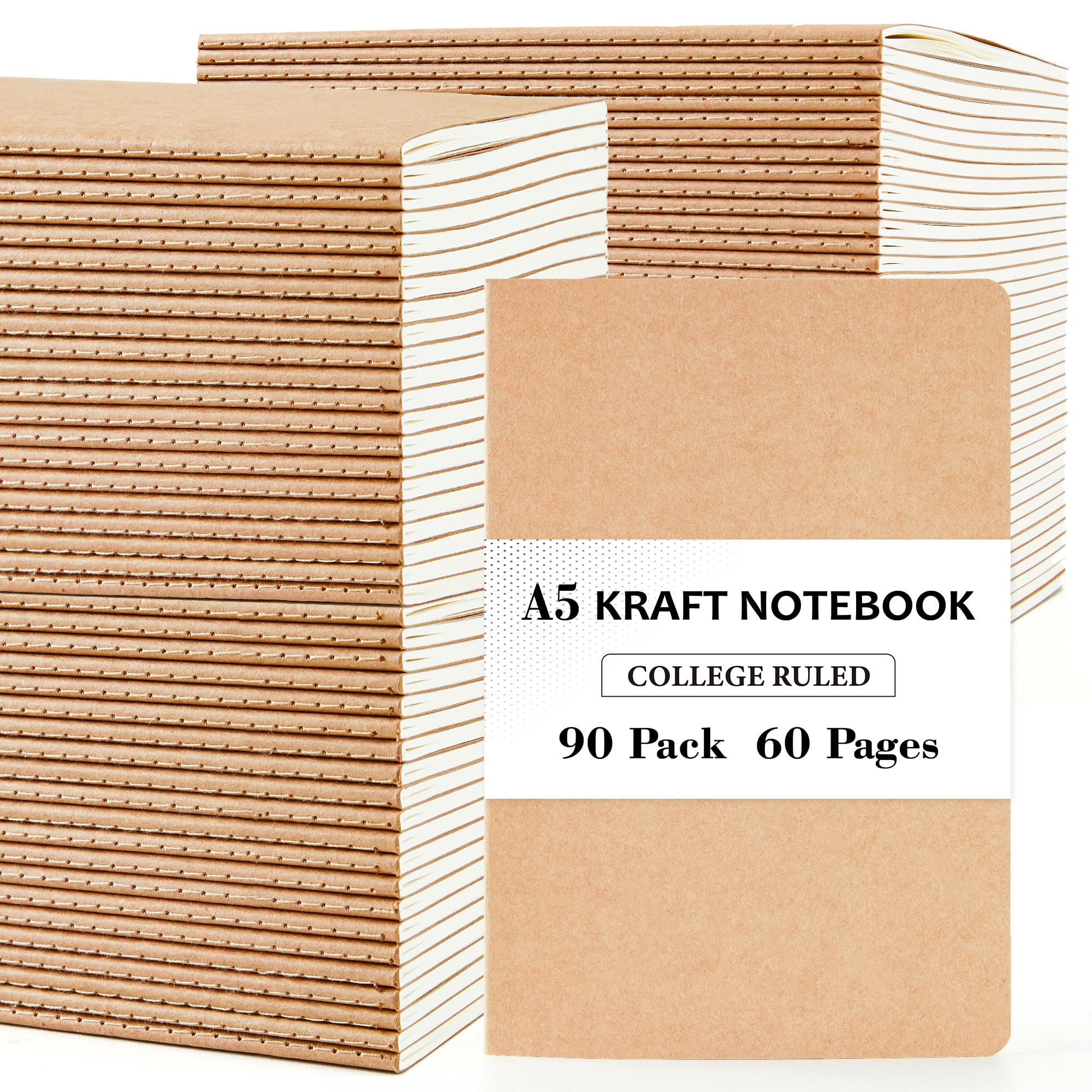 Sponsored Ad - 90 Pack Kraft Notebooks Bulk, Lined Travel Journals Note Pad Notebooks for Men Women Girls Students, Making Plans Writing Memos Office School Supplies, A5, 60 Pages, 8.3” X 5.5”