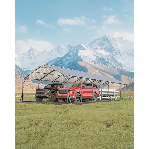 GarveeLife 20'X40'x12' Metal Carport for Multiple Vehicles, Heavy Duty Steel Car Ports, Vertical Roof Design, for All-Weather, for Full-Size Pickup Trucks, Boats, and Tractors