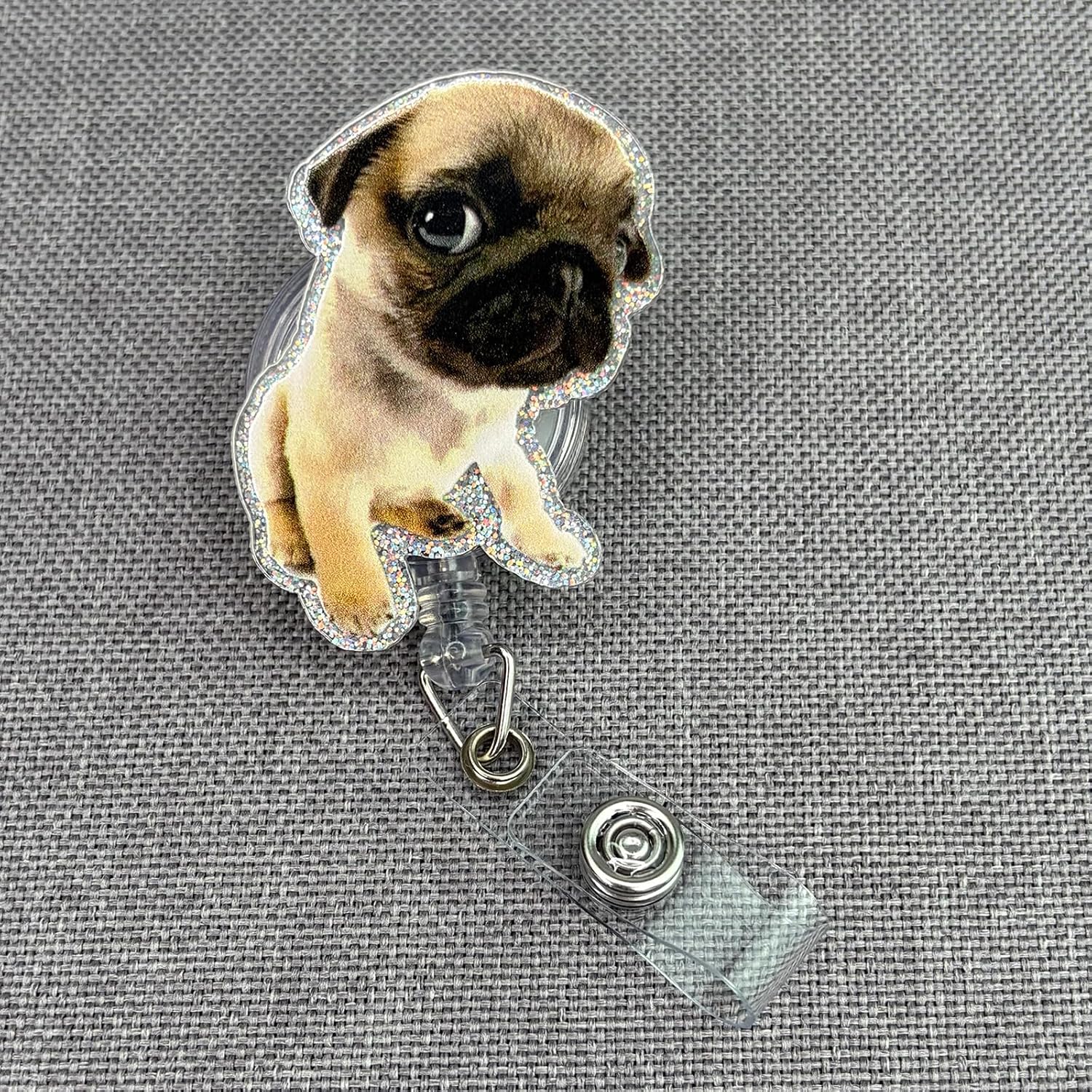 Cute Pug Puppy Dog Badge Reel with Swivel Alligator Clip, Funny Animal Retractable Badge ID Holder for Nurse Nursing RN CNA LPN CMA ER Doctor & Healthcare Worker, Vet Tech Gifts, Pug Lover Badge Buddy image 3