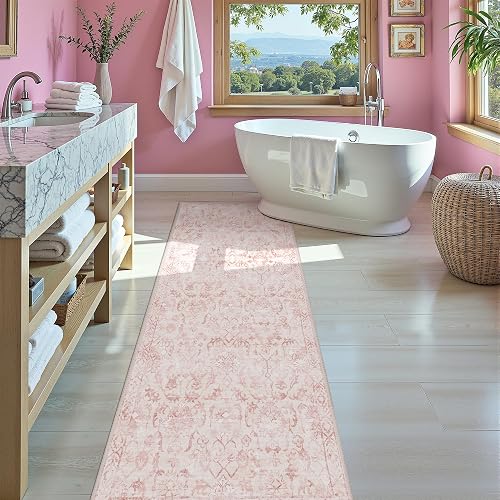 Pink 3x7 Runner Rug Hallways Bedside Kitchen Boho Washable