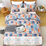 Mooreeke Duvet Cover Full Size, 3 Piece Boho Montage Floral Duvet Cover Set with Zipper Closure, Soft & Breathable Microfiber Botanical Patterns Bedding Set with 4 Corner Ties and 2 Pillow Shams