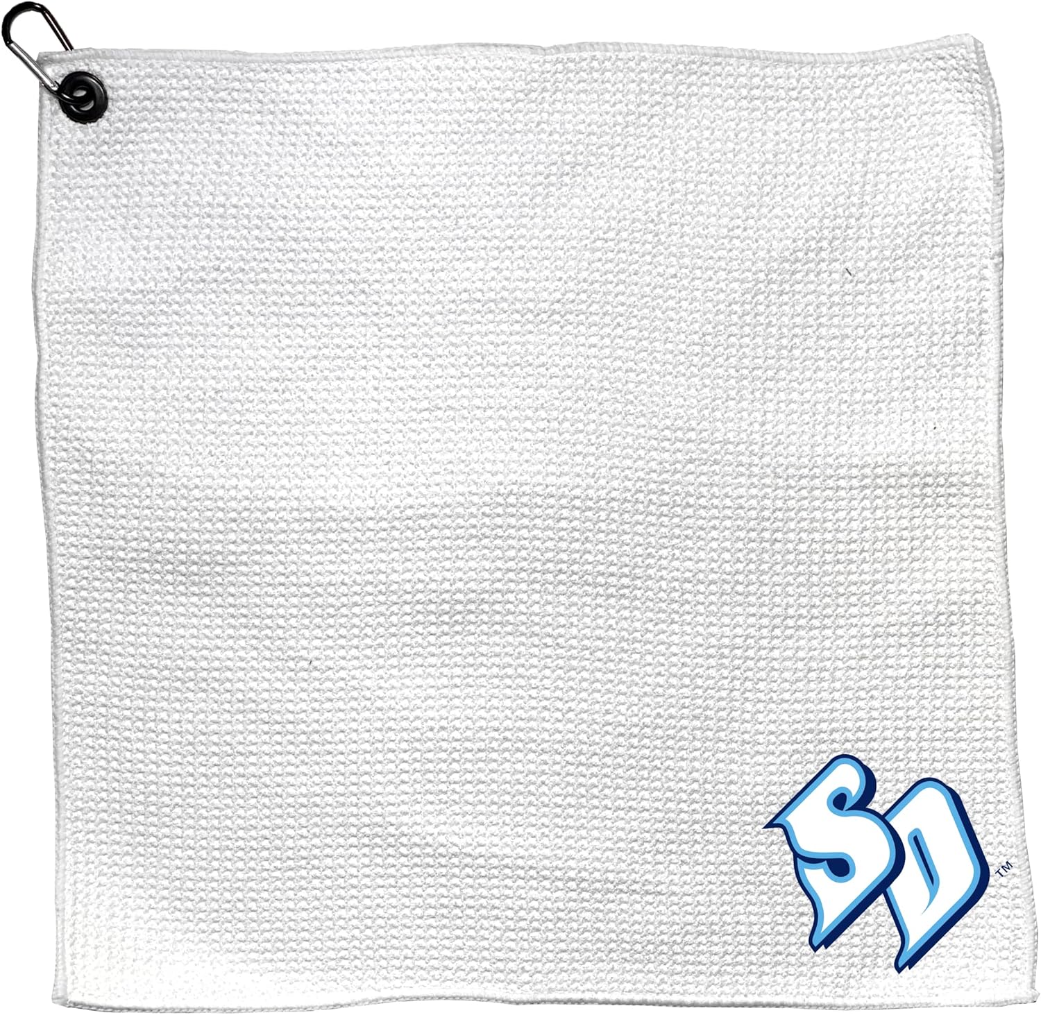 Team Golf NCAA SAN Diego Microfiber Towel - 15" X 15" (White) with Carabiner Clip, Premium Microfiber with Deep Waffle Pockets - Superior Water Absorption and Quick Dry Golf Cleaning Towel
