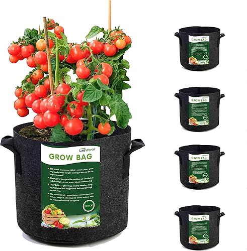 Miniatura 1 de GROWORLD Paquete de 5 bolsas de cultivo de 10 galones de tela bolsas inteligentes resistentes gruesas no tejidas transpirables con asa para jardín