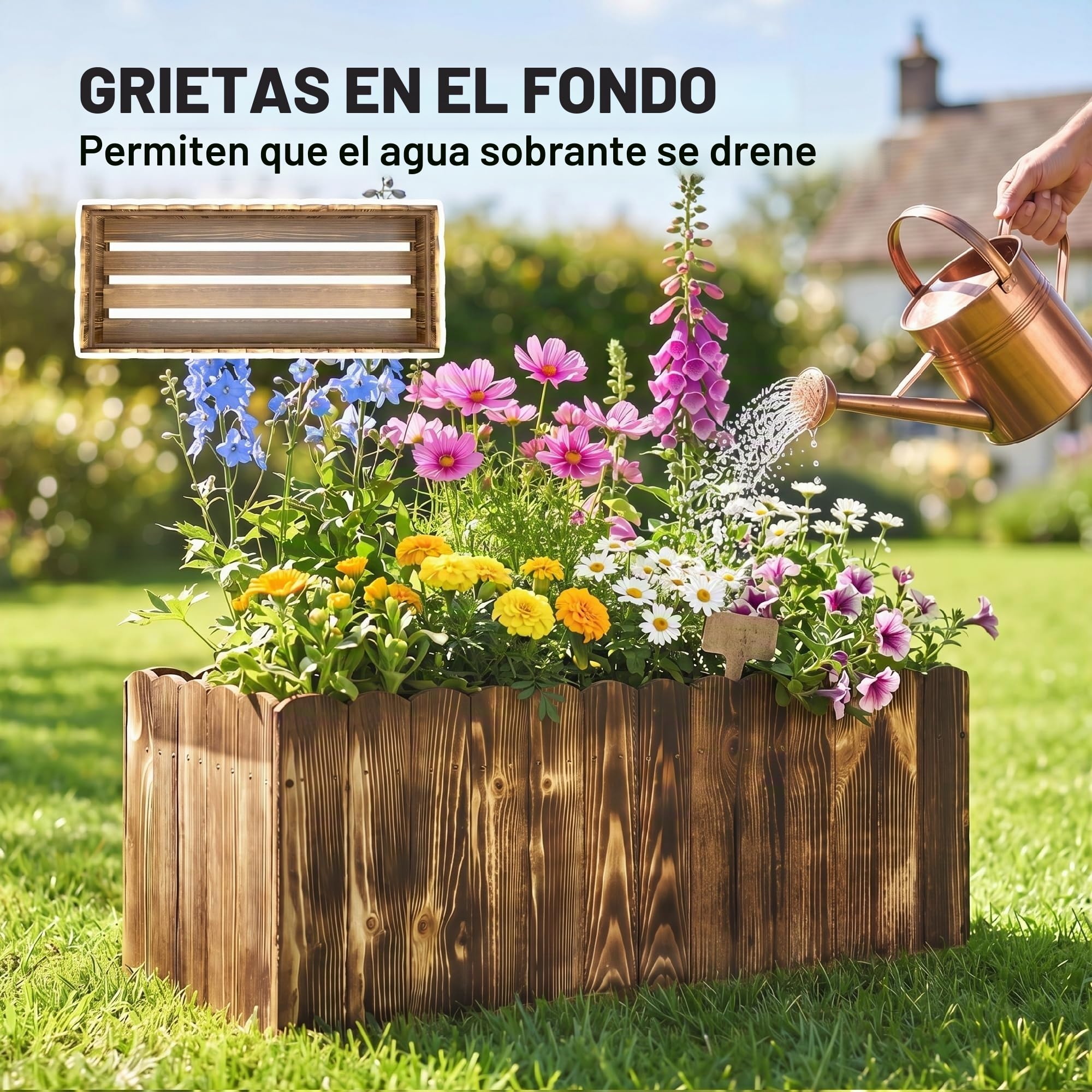 Outsunny – Jardinera para plantas - Macetero rectangular fabricado en madera de abeto - Medidas 80 x 33 x 30 cm