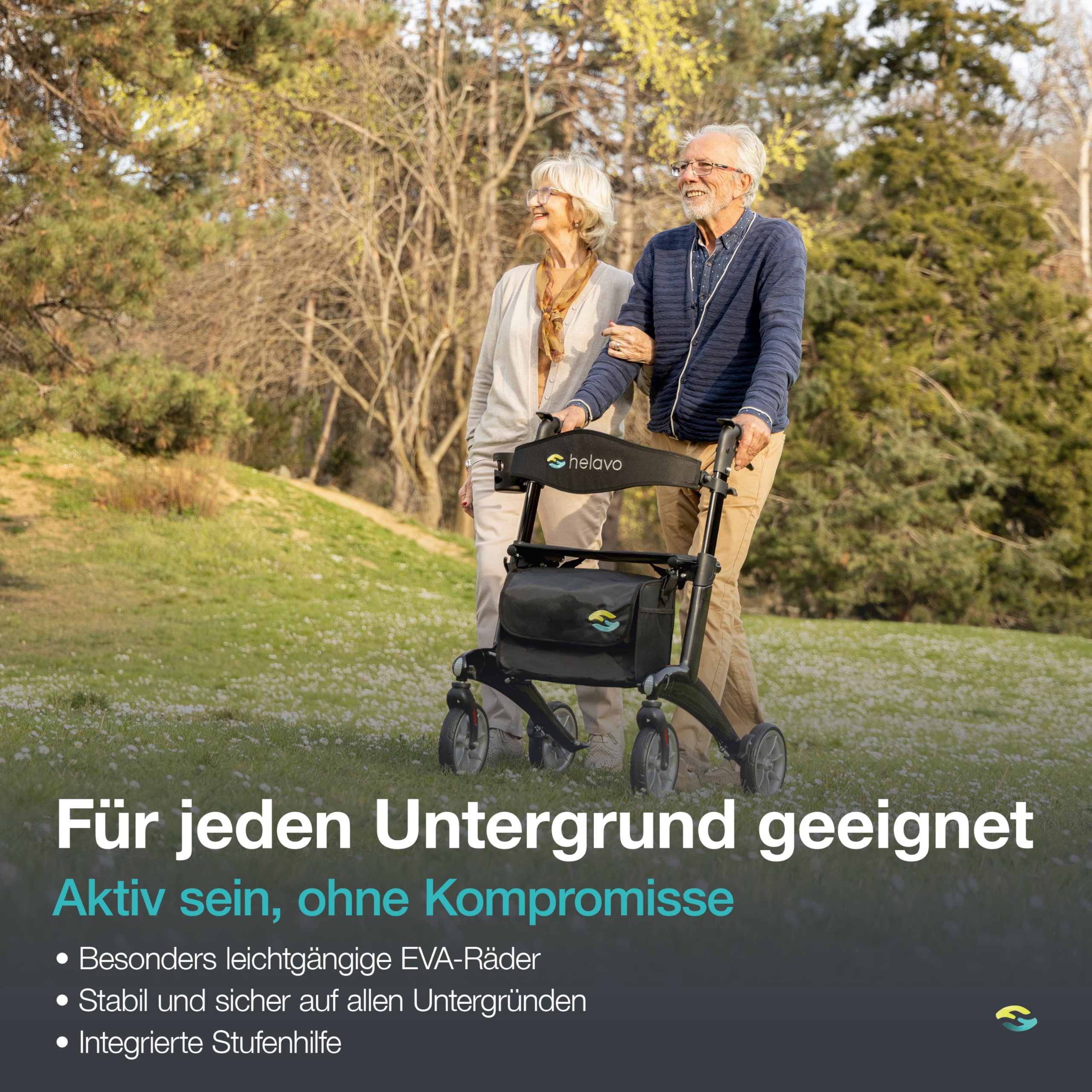 Helavo ultraleichter Carbon-Rollator für Innen & Außen - Nur 5,6 kg leicht | Faltbarer Leichtgewicht-Rollator aus Kohlefaser - Vollständig Aufgebaut - Einfacher Transport - Ideal für Innen & Außen
