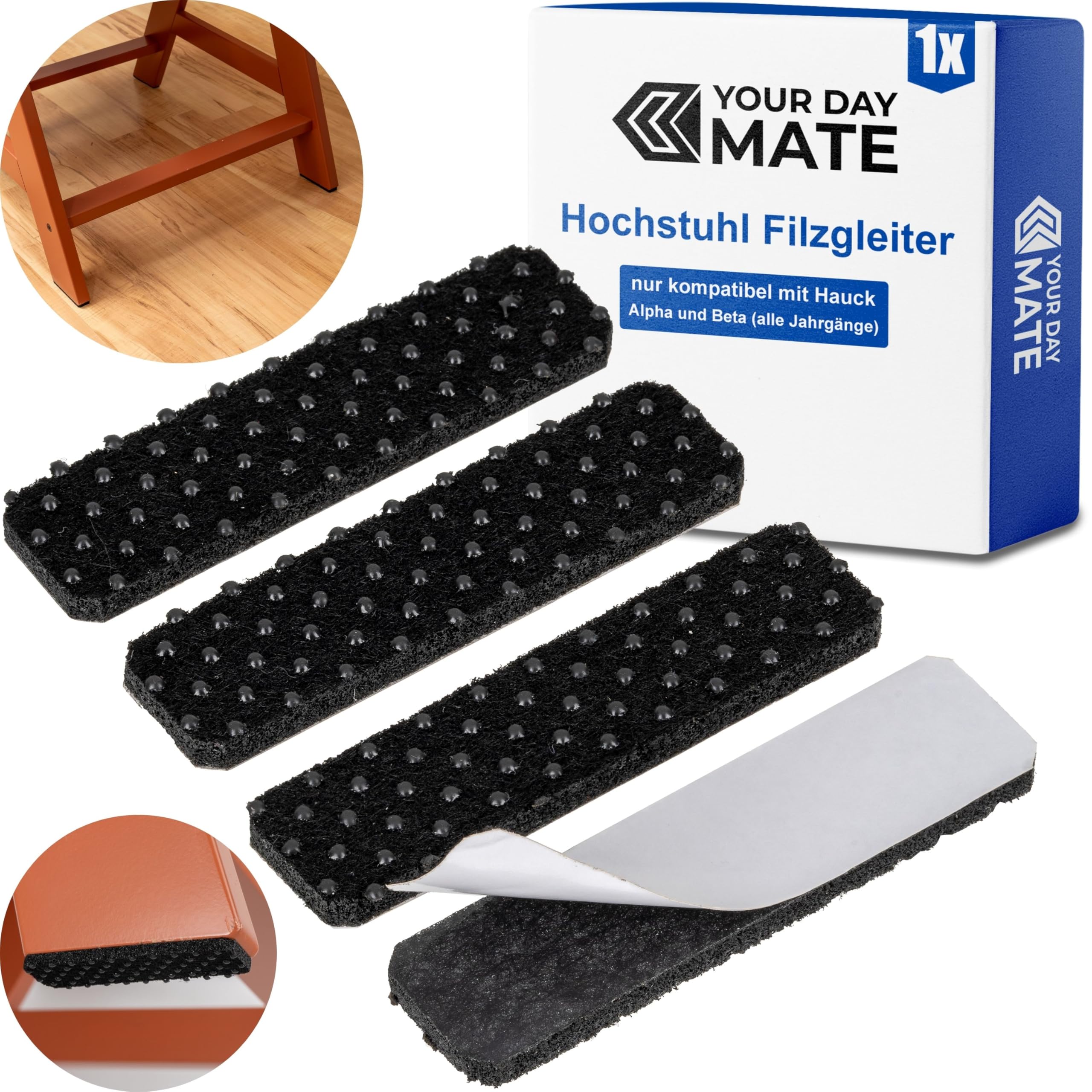 Felt glides with nubs for high chair 1 set, compatible with HAUCK ALPHA and BETA high chair without castors, in black
