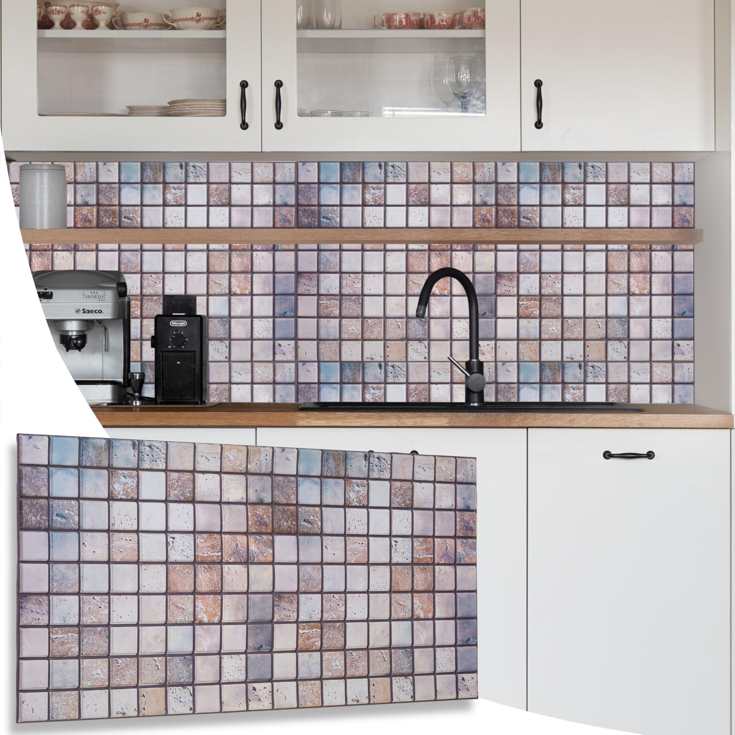 Novecrafto Brown Mosaic Tiles Mosaic Design 3D Wall Panels - 6 Sheets Covering 2.76 Sqm | 29.76 Sqft Decorative Pvc Plastic Cladding - 96 Cm X 48Cm | 37.79 X 18.89 In – Mosaic Pattern In Warm Copper And Bronze