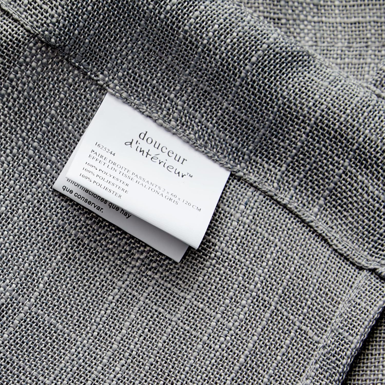 Douceur d'Intérieur Haltona Pair of Straight Loops Linen Effect Haltona Weave Polyester, Grey, 120 x 60 cm - Image 5