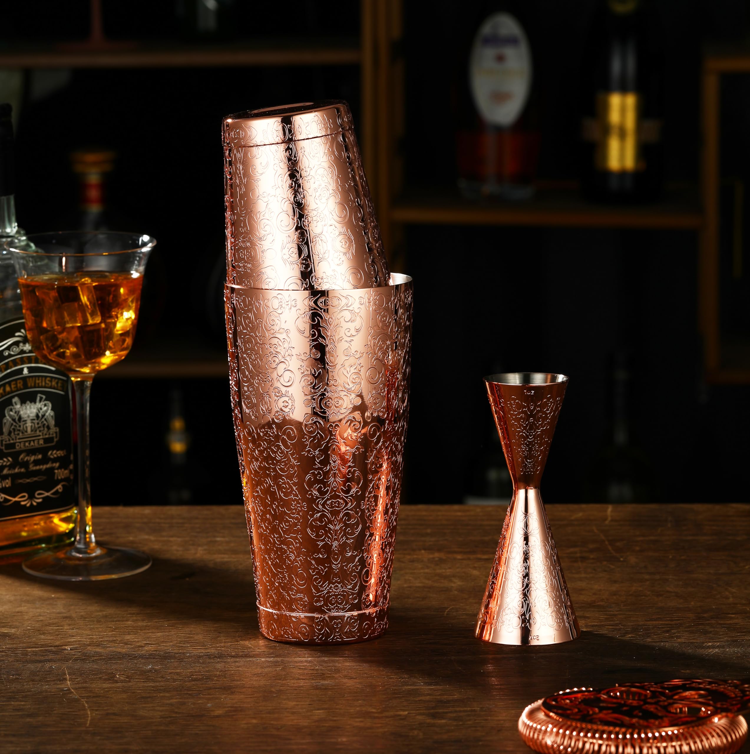 Boston Shaker en acier inoxydable avec motif gravé, ensemble de boîtes à agiter lestées (plaqué cuivre pour spiritueux)