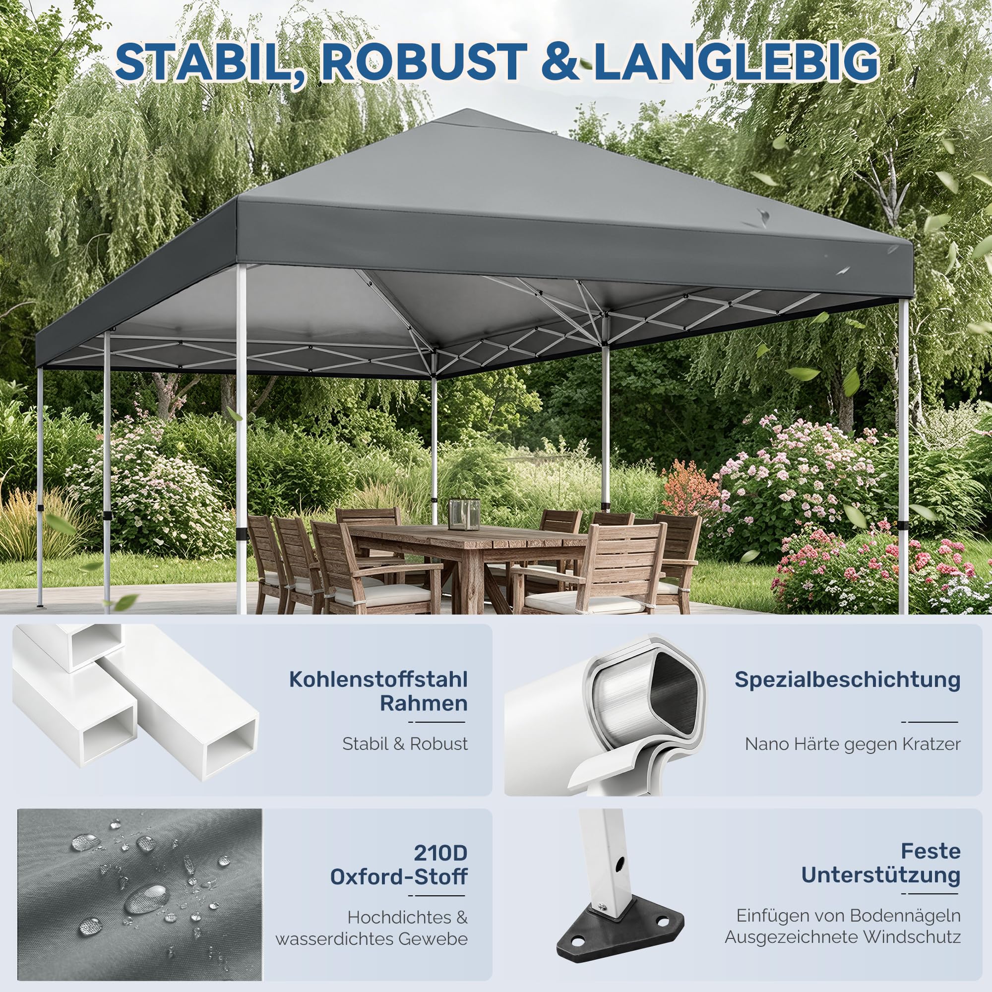 Fijinhom Pavillon 3x6 Wasserdicht Stabil Winterfest, Faltpavillon 3x6 Höhenverstellbar, Pop Up Pavillon UV Schutz 50+,Partyzelt Gartenpavillon Für Outdoor, Grau