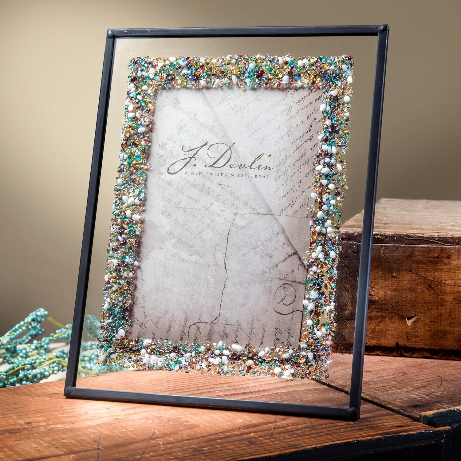 4x6 Picture Frame Colorful Fused Stained Glass Tabletop Photo Display Easel Back Pic 456-46HV