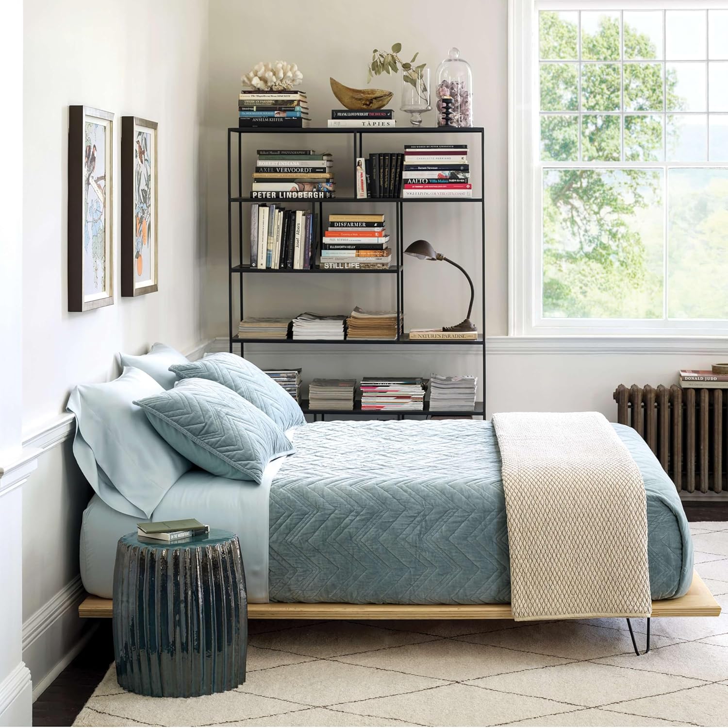 Pine Cone Hill Silken Solid Robin's Egg Blue Sheet Set, Queen Size, Blue Solid Pattern