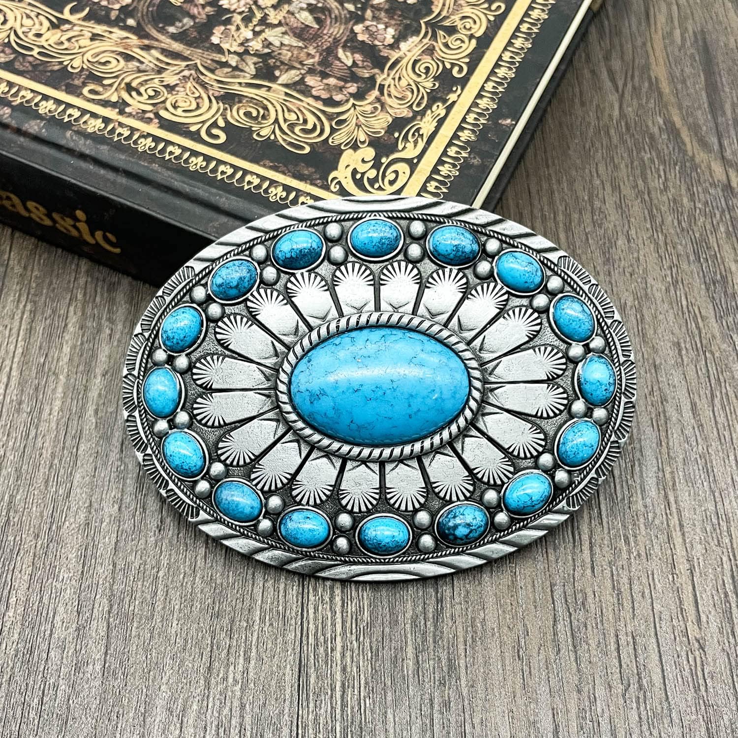 YOQUCOL American Western Cowboy Indian Elements Vintage Turquoise Belt Buckle For Men - Image 3