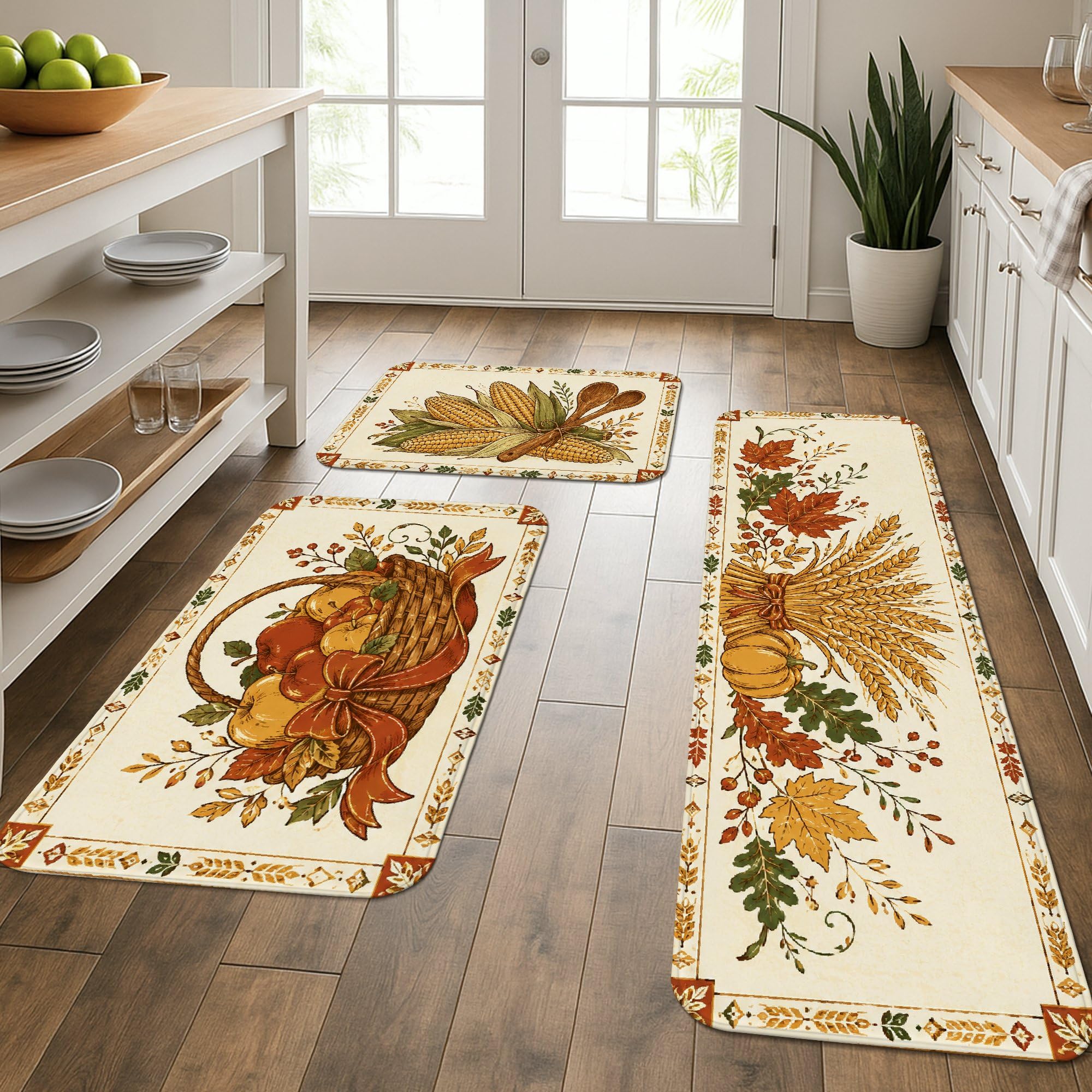 Tapis de cuisine d'une douceur et d'une épaisseur remarquables - Set rustique de 3