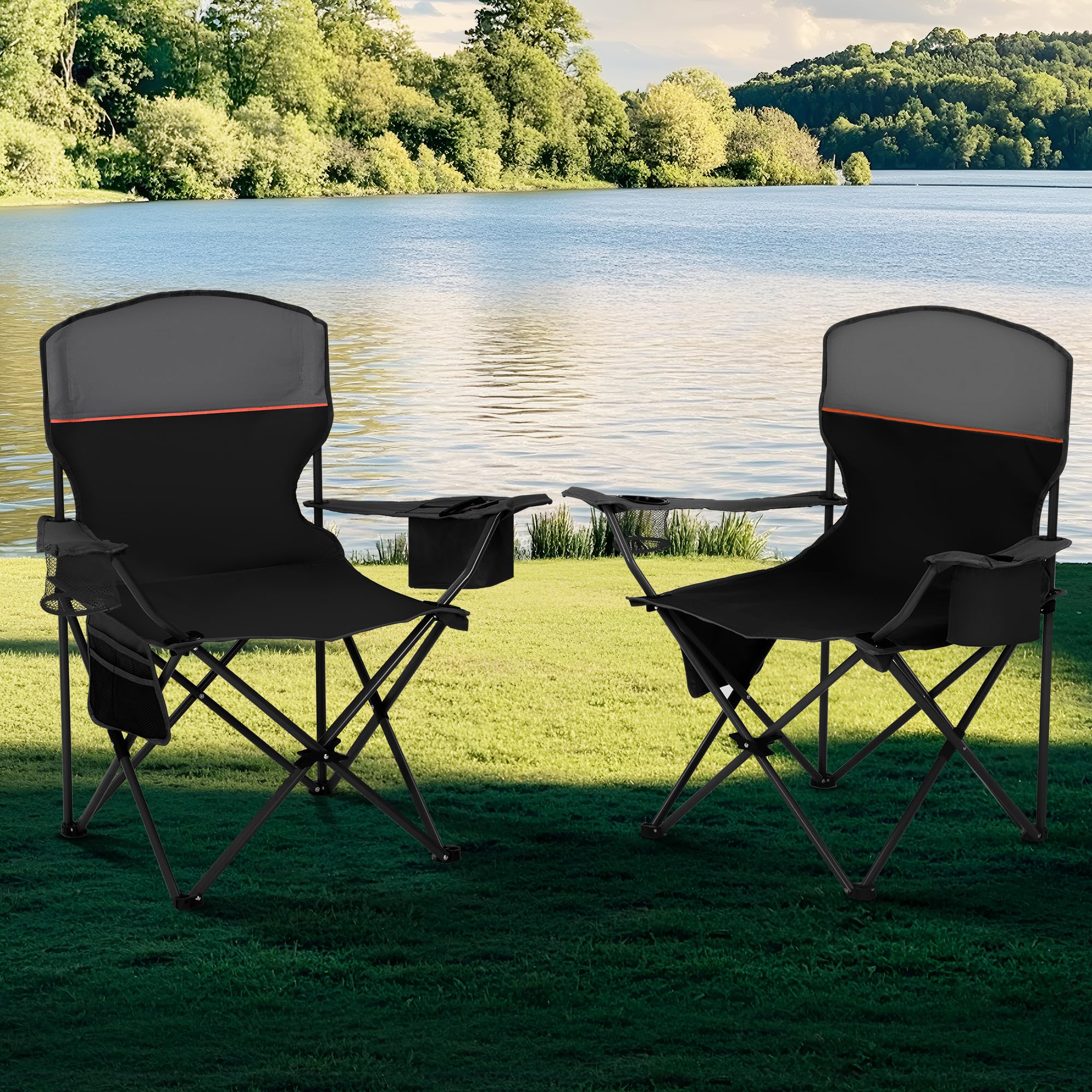 LET'S CAMP Lot de 2 chaises de Camping Pliantes avec Sac Isotherme à 3 bidons - Chaise de Jardin Portable avec Porte-gobelet - Charge maximale : 120 kg - Chaise d'extérieur pour Camping, Plage