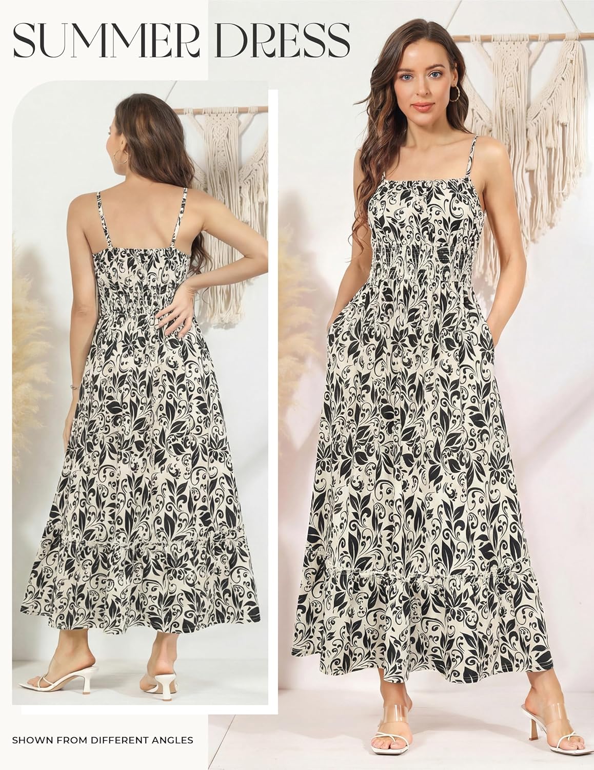 GRACE KARIN Summer Dresses for Women 2026 Vacation,Smocked Floral Maxi Dress,Boho Beach Sundress with Pocket Fashion Clothing - Image 3