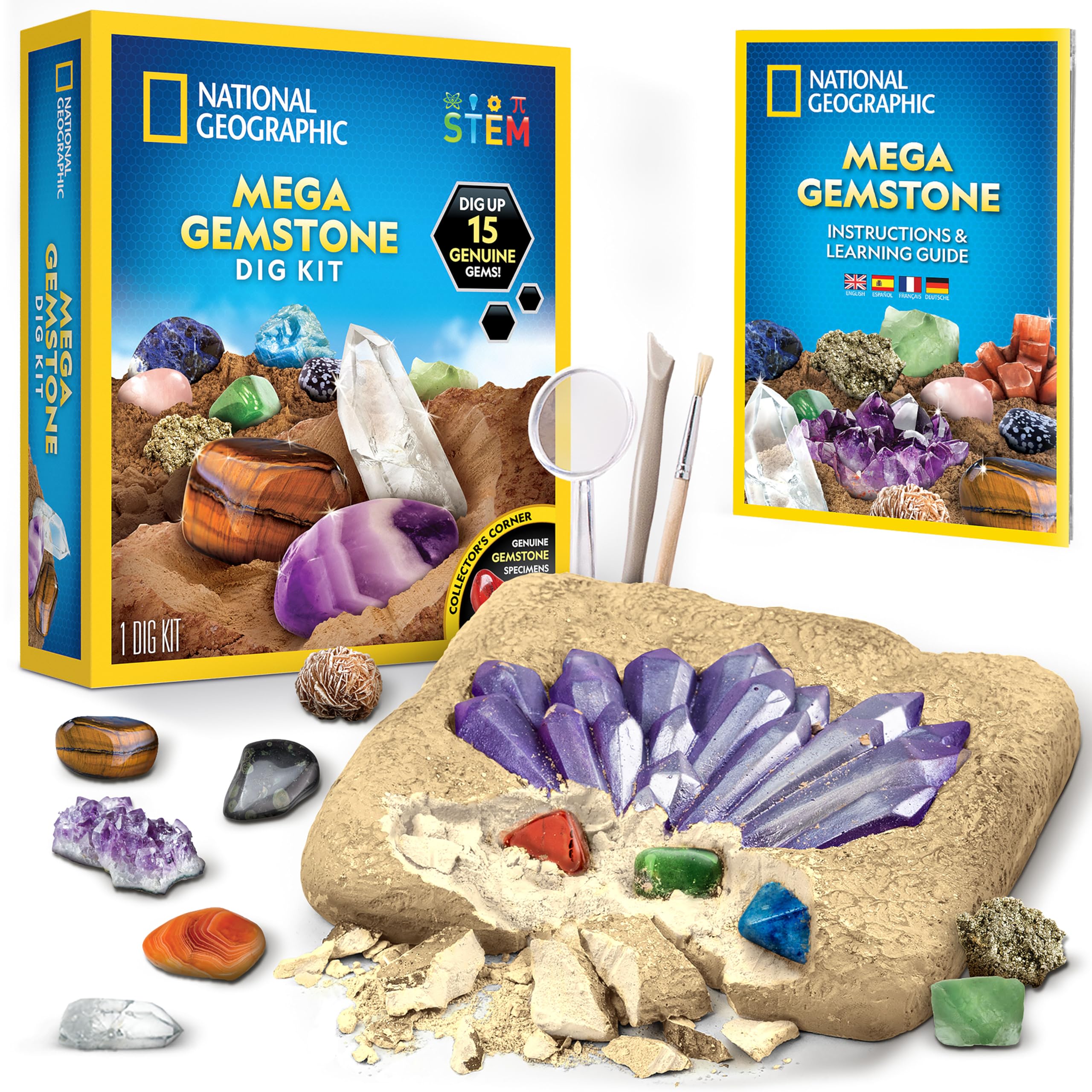 National Geographic Mega Kit de Excavación de Gemas – Kit de Excavación de Cristales y Piedras Preciosas, Juego Educativo para Niños, Regalo para Niñas y Niños, Colección de Minerales