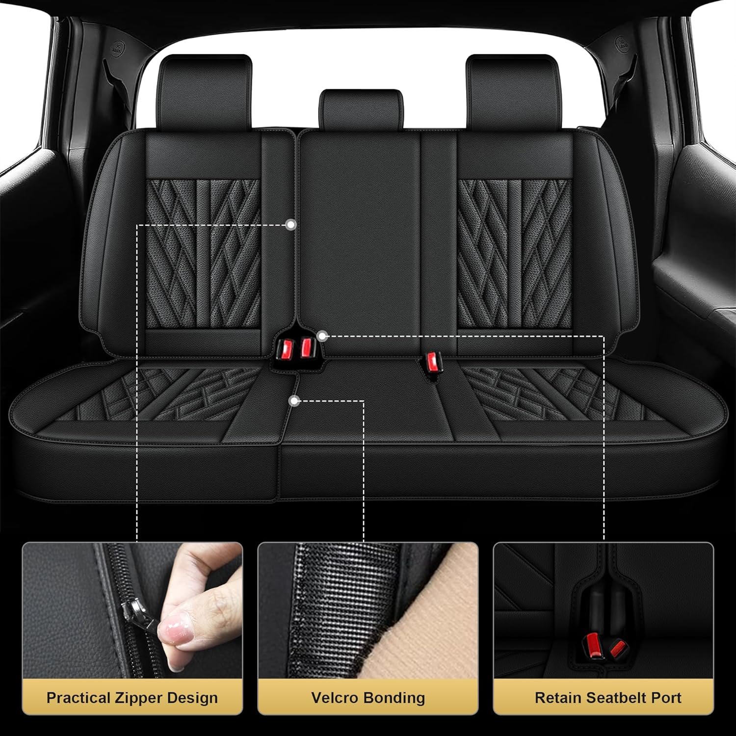 TTX LIGHTING for Toyota Tacoma Seat Covers 2024-2025 2026 Full Set Car Seat Covers Double Crew Cab Faux Leather Seat Covers Truck Pickup(5 Seats, Black)