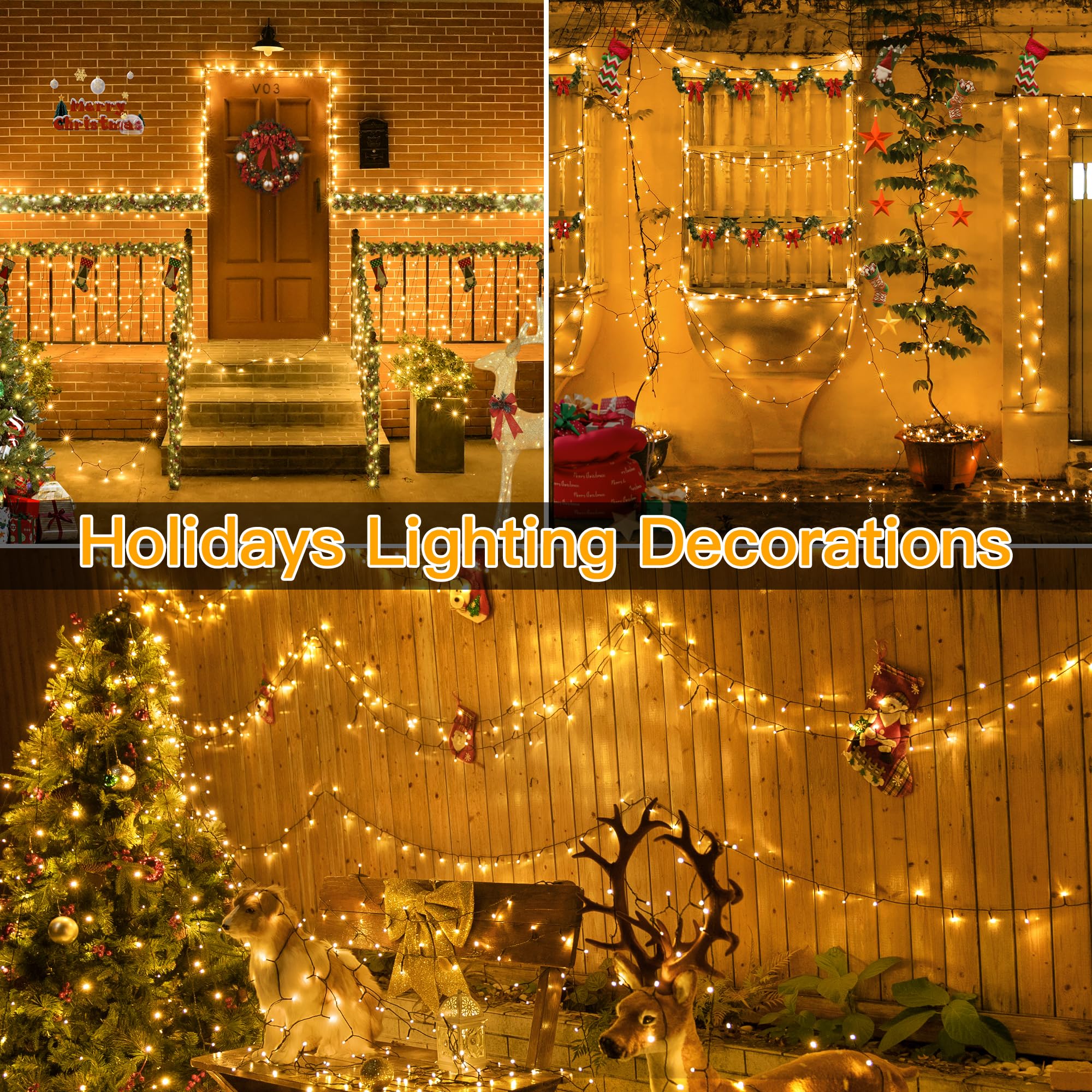 Ollny Guirlande lumineuse d'extérieur - 100 m - 1000 LED - Avec télécommande et minuterie - 8 modes - Étanche - Éclairage de Noël extérieur pour jardin, balcon, mariage (blanc chaud)