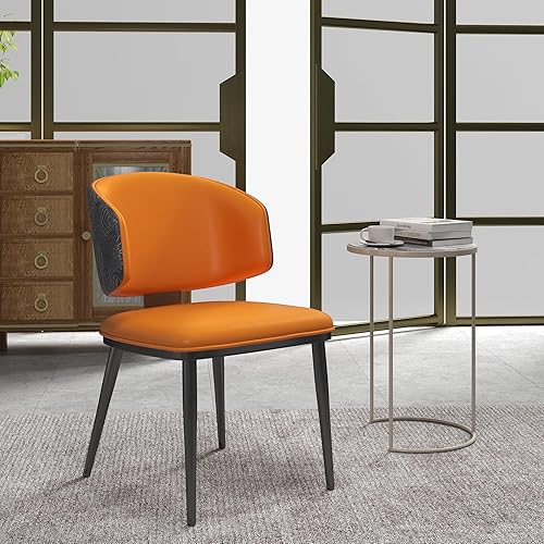 Miniatura 6 de Juego de 2 sillas de comedor color naranja y negro, sillas de comedor de madera de granja con respaldo tapizado, silla de comedor moderna para